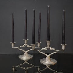 Pareja de portavelas Art Decó de peltre de JL Hultman, Svenskt Tenn, Suecia 1933