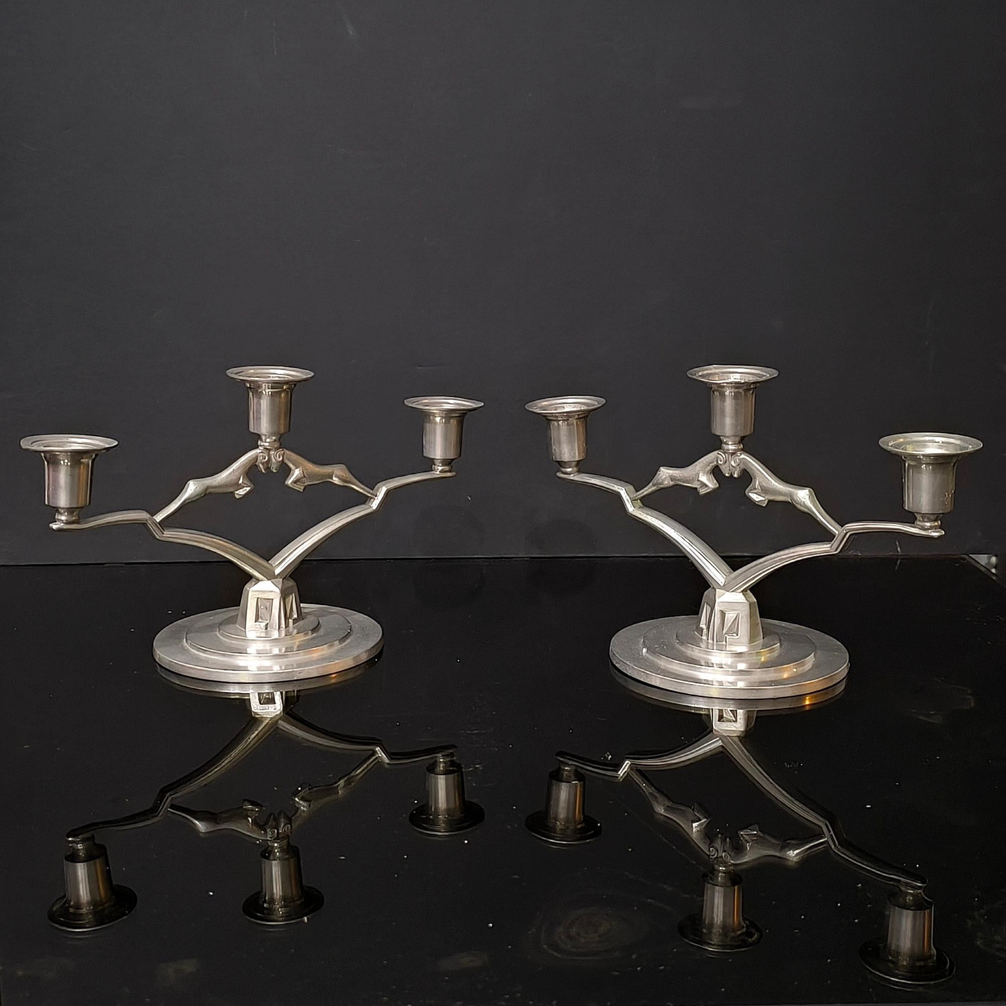 Art Deco Pewter Pair of Candle Holders by JL Hultman, Svenskt Tenn, Sweden 1933 For Sale 1