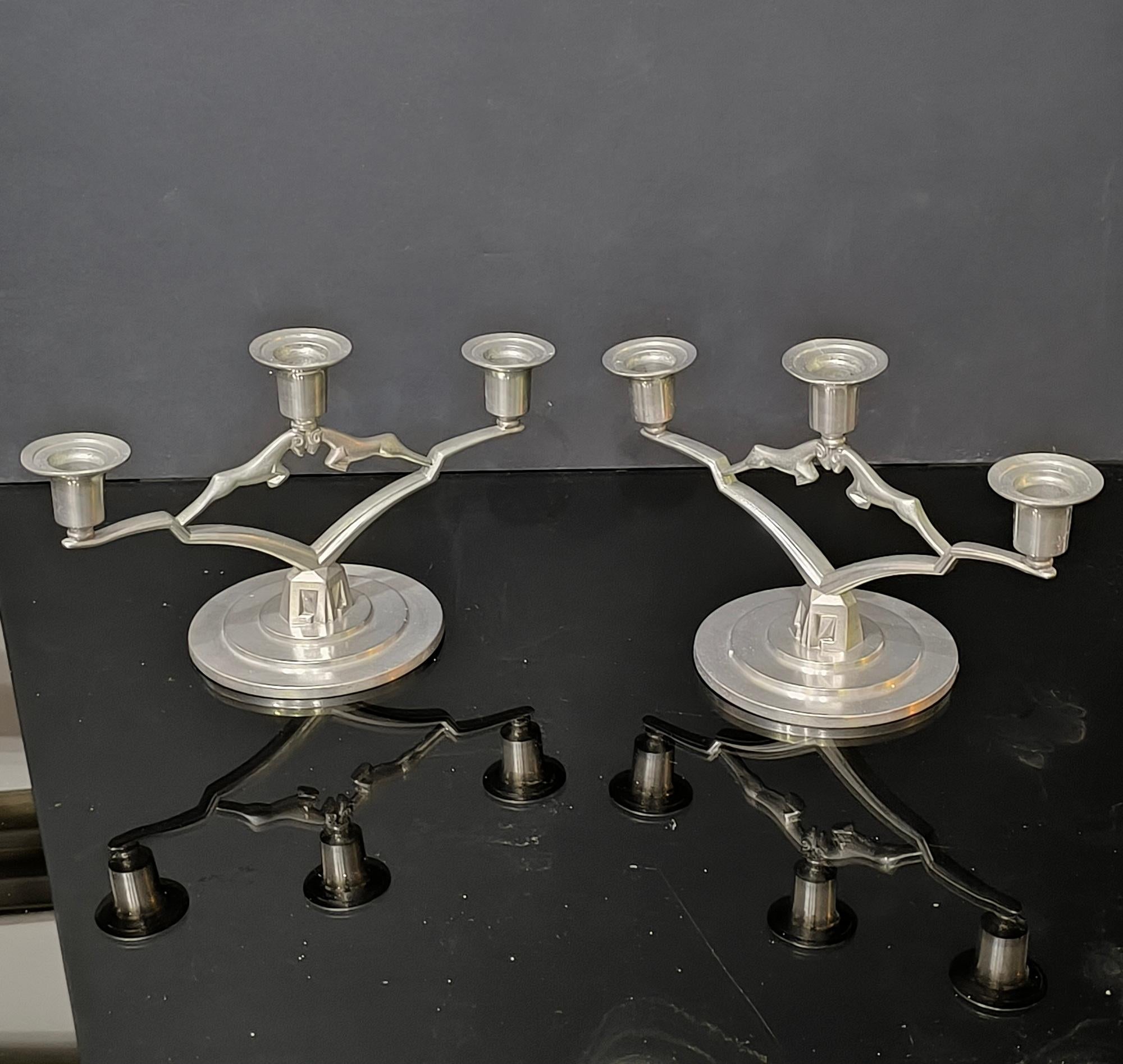 Art Deco Pewter Pair of Candle Holders by JL Hultman, Svenskt Tenn, Sweden 1933 For Sale 2