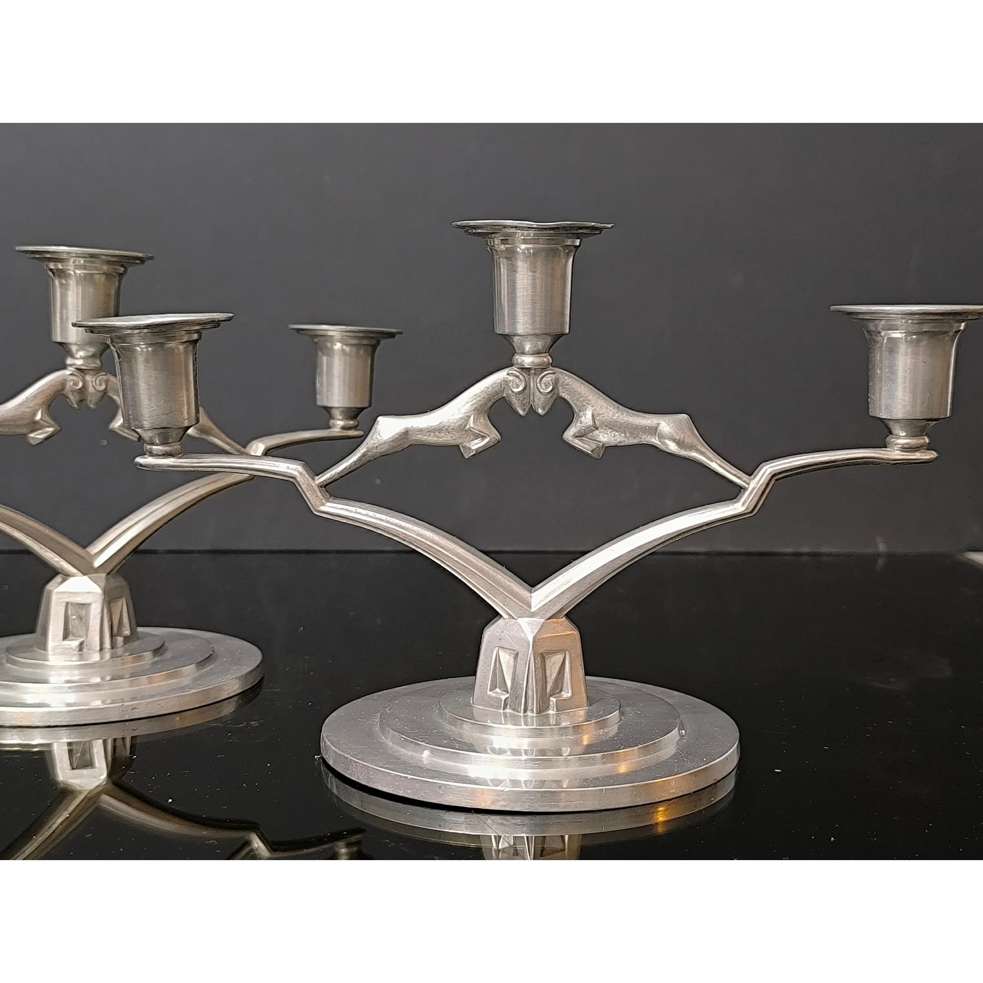 Art Deco Pewter Pair of Candle Holders by JL Hultman, Svenskt Tenn, Sweden 1933 For Sale 3