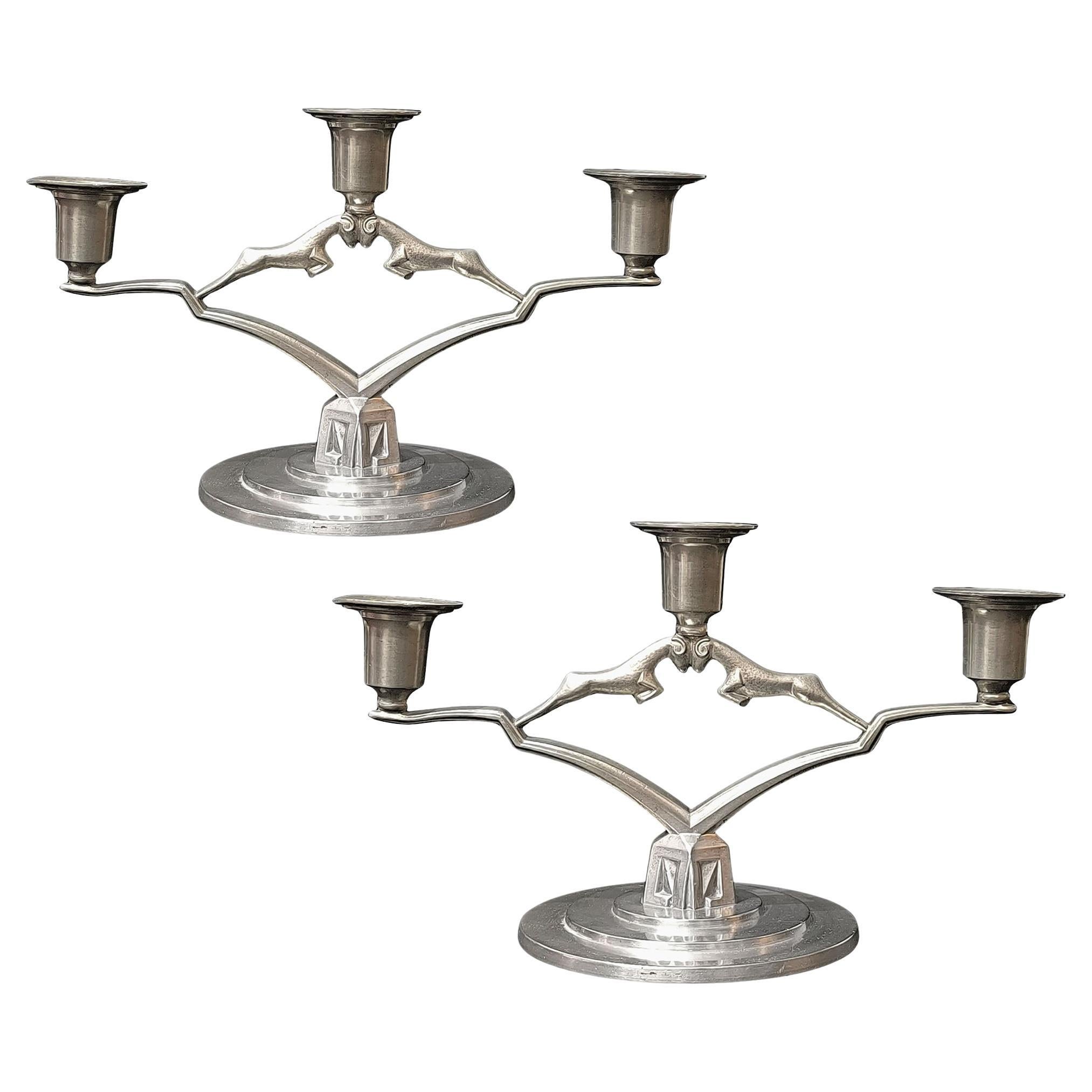Art Deco Pewter Pair of Candle Holders by JL Hultman, Svenskt Tenn, Sweden 1933 For Sale