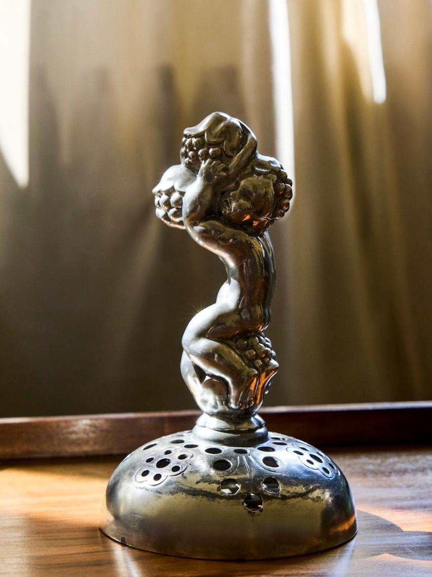 Art Deco Pewter Sculpture and Stem Vase / Flower Frog by Just Andersen For Sale 2