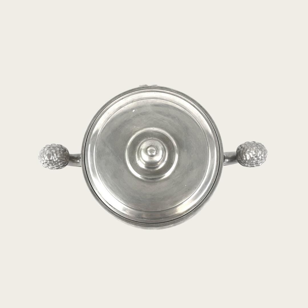 Art Deco Pewter Terrine with Lid by GAB Sweden In Good Condition For Sale In Brooklyn, NY