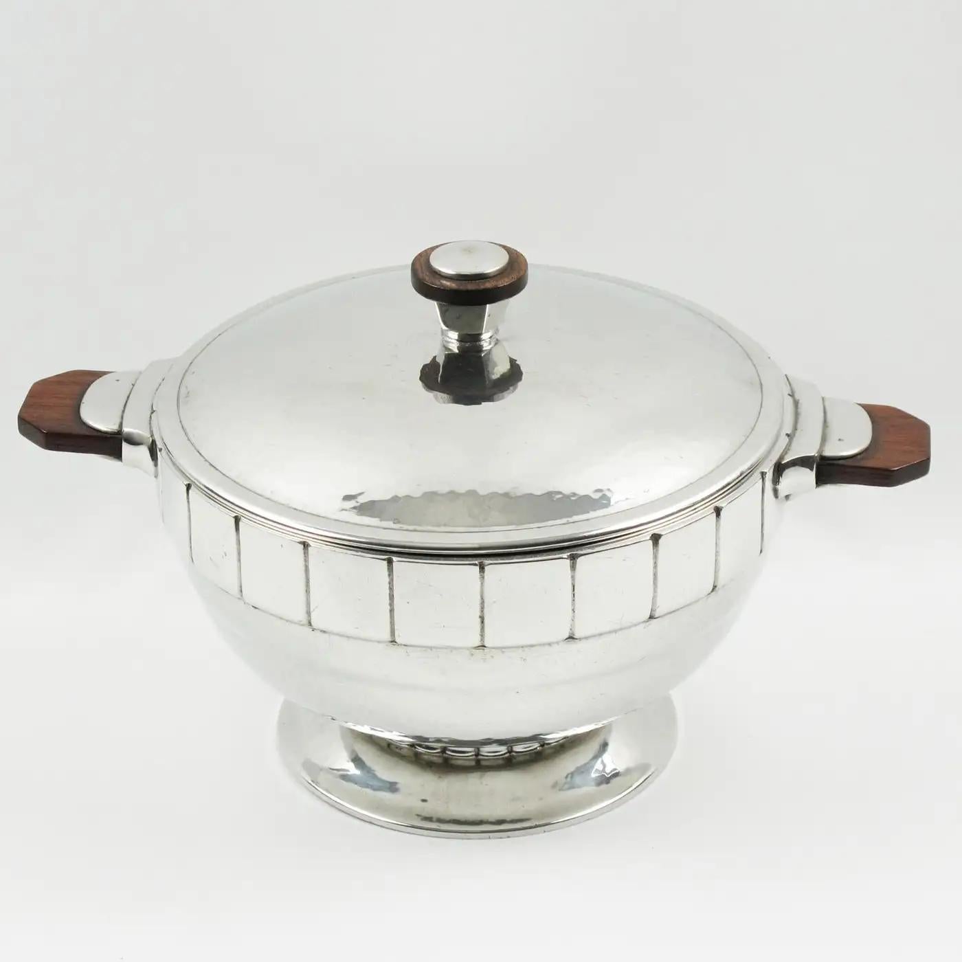 Polished Art Deco Pewter Tureen Covered Dish Centerpiece by H.J. Swiss, 1940s For Sale