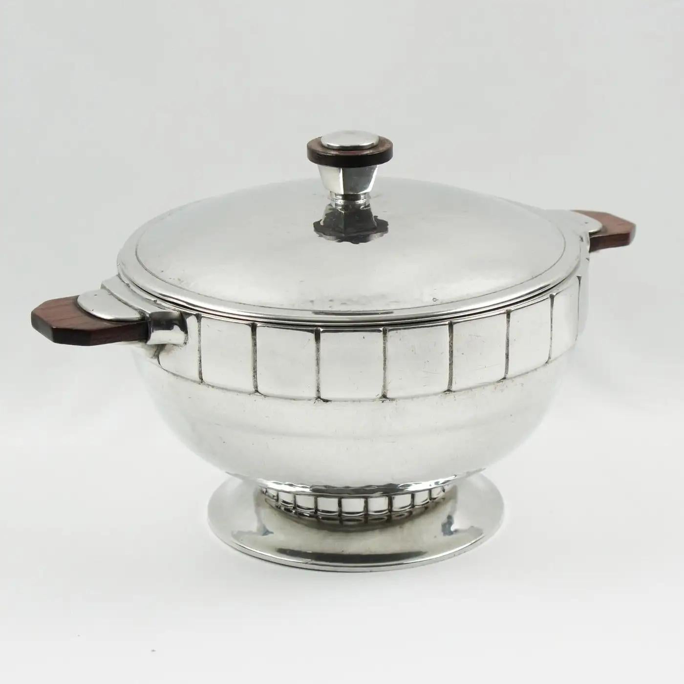 Art Deco Pewter Tureen Covered Dish Centerpiece by H.J. Swiss, 1940s For Sale 2