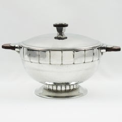 Art Deco Pewter Tureen Covered Dish Centerpiece by H.J. Swiss, 1940s