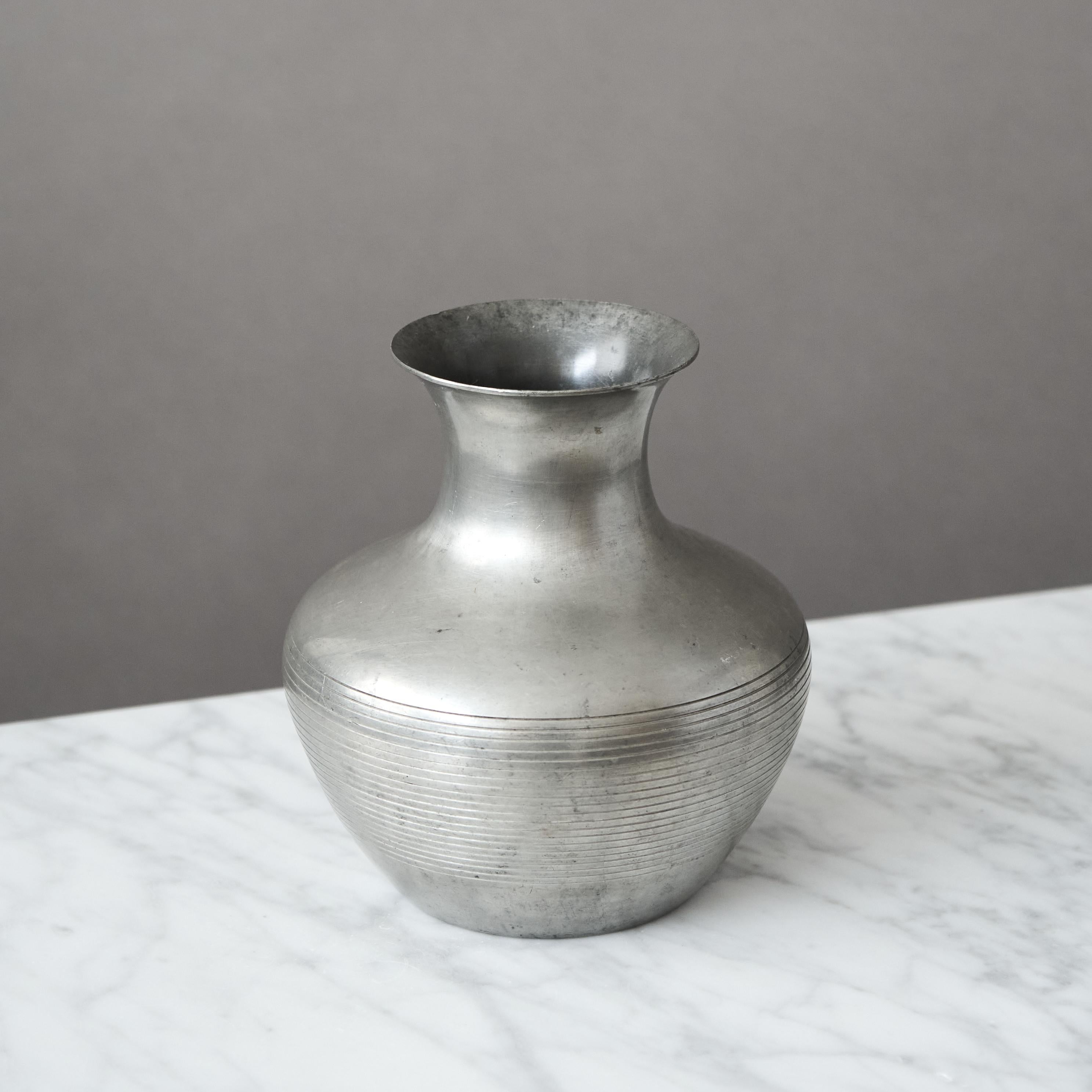 Swedish Art Deco Pewter Vase by GAB Guldsmedsaktiebolaget, Sweden, 1933 For Sale