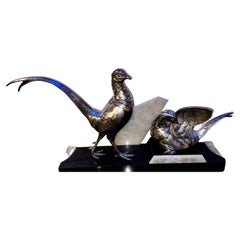 Art Deco Pheasant Birds Statue by Rochard Unique