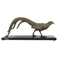 Art Deco Pheasant Sculpture by Limousin, Spelter Marble, France, 1920