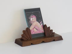 Marco de fotos Art Decó, roble hecho a mano con diseño de abanico, Circa 1925, 3.5x5.5" (3.5x5.5")