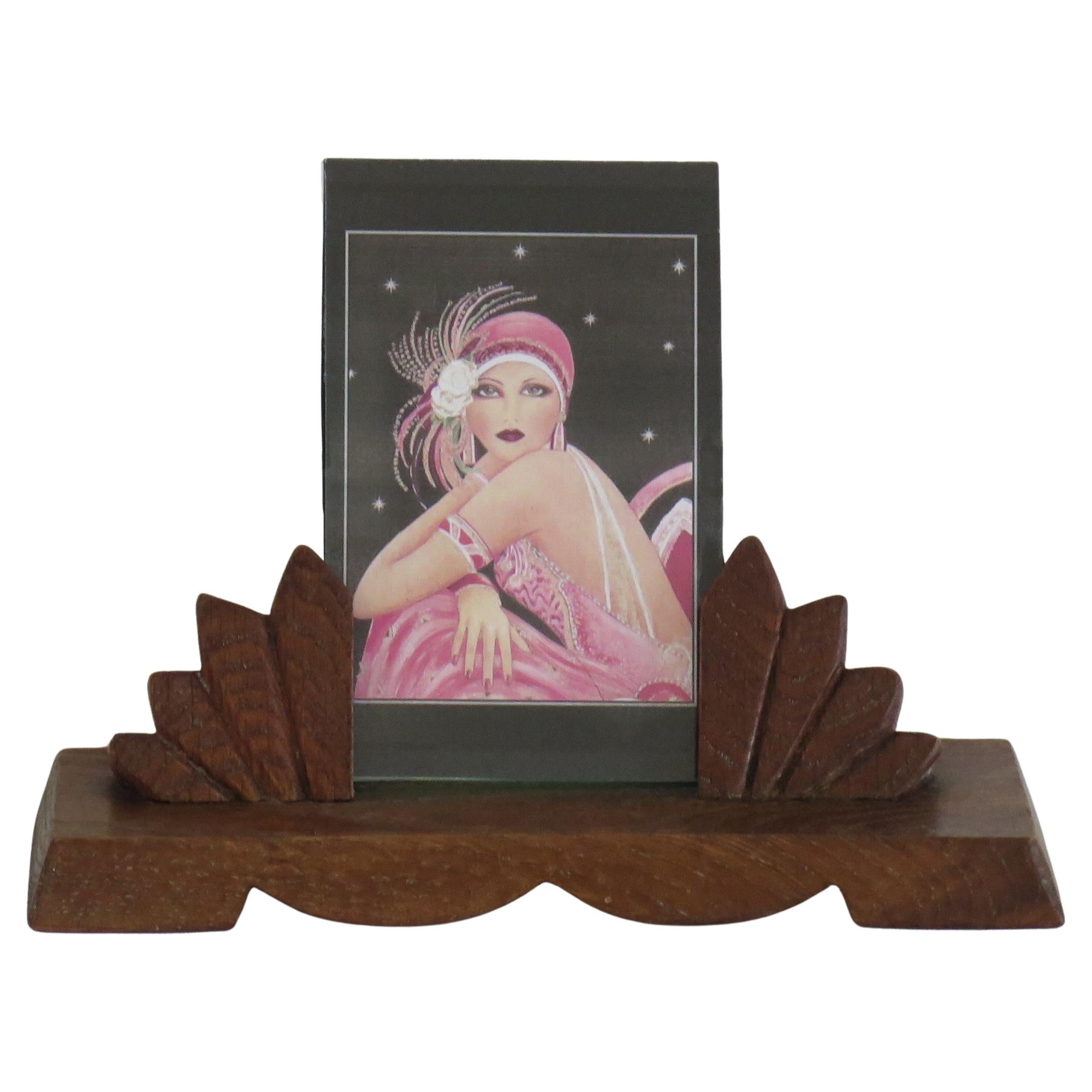 Art Deco Photo Frame Handmade Oak with Fan or Sun-Rise Design, Ca 1925