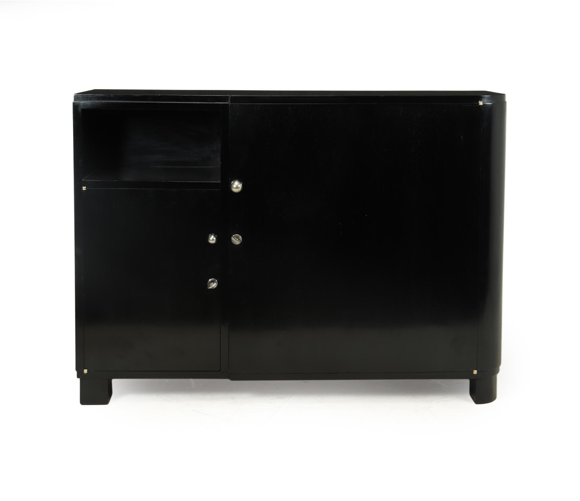 French Art Deco Piano Black Lacquer Sideboard, c1930