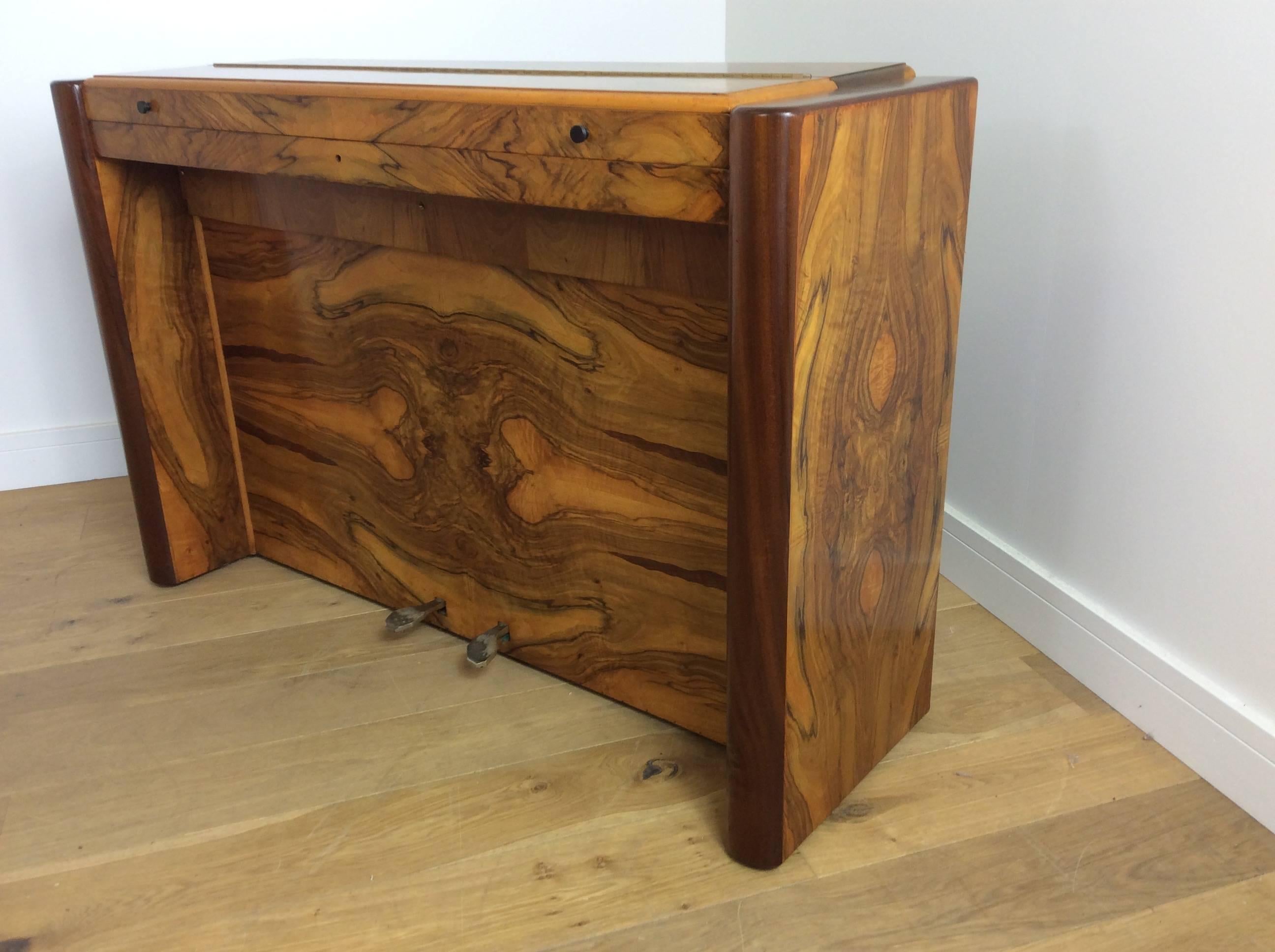 British Art Deco Piano by Eavestaff in a Stunning Figured Walnut