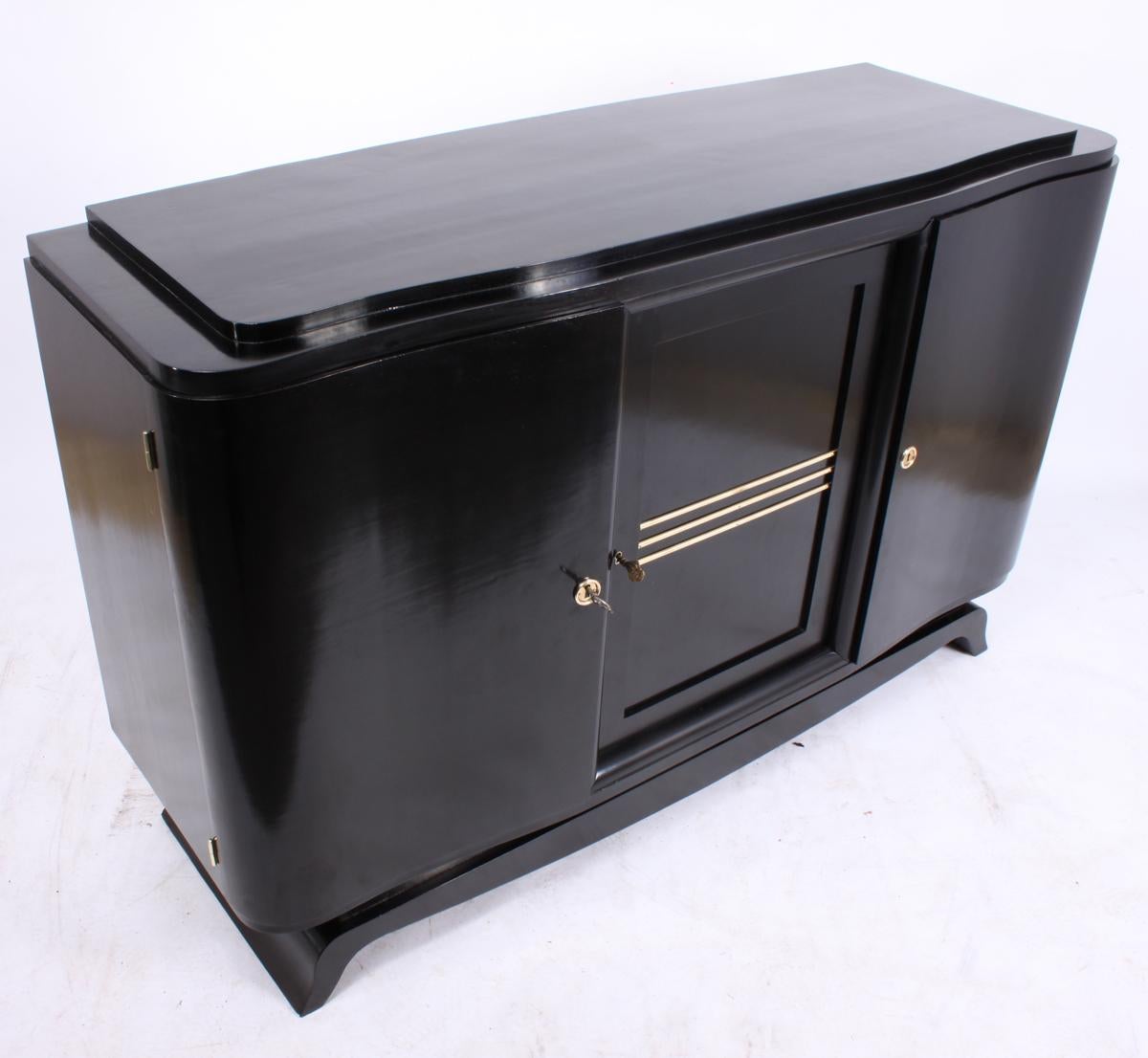 French Art Deco Piano Lacquer Black Sideboard