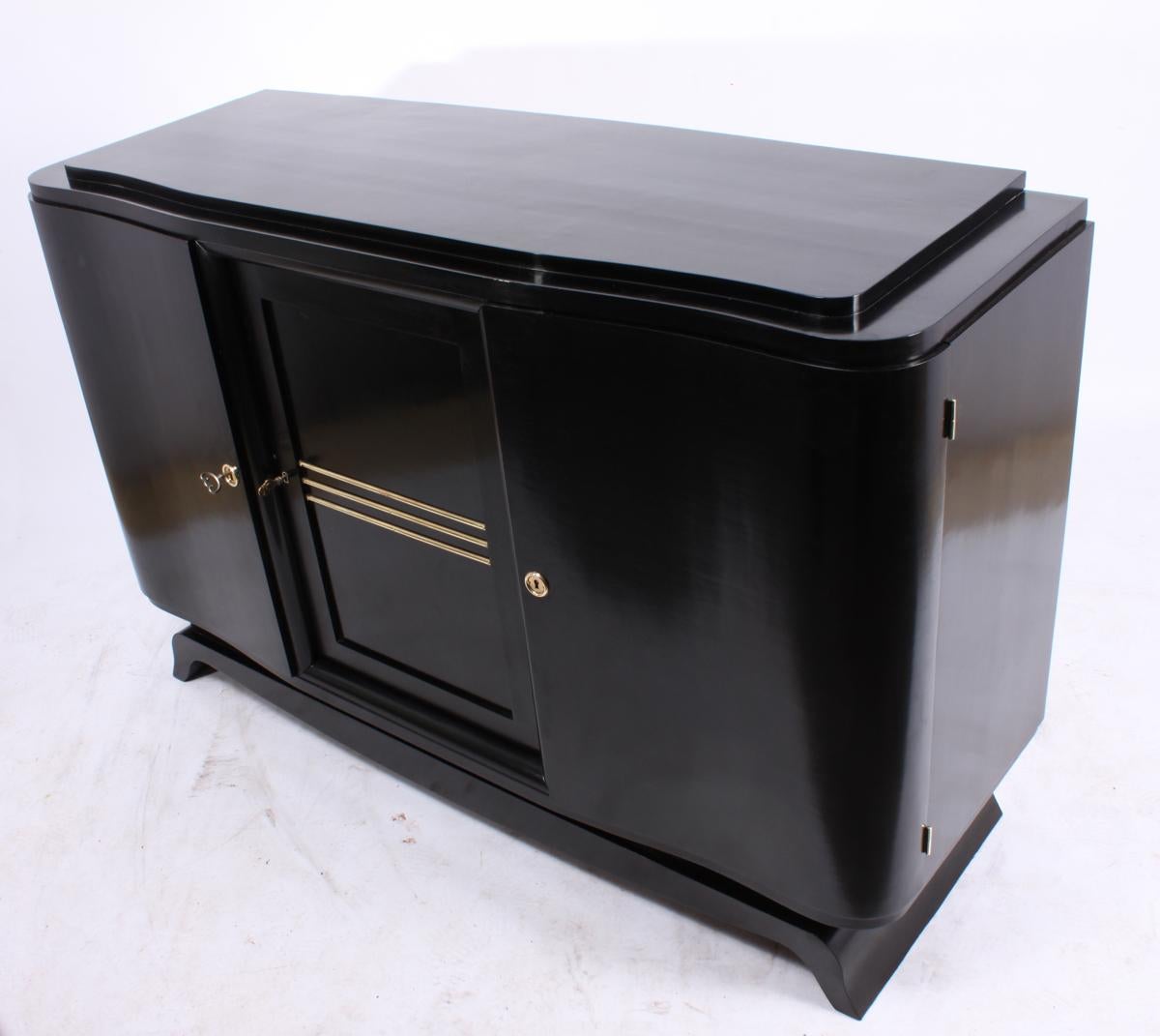 Early 20th Century Art Deco Piano Lacquer Black Sideboard