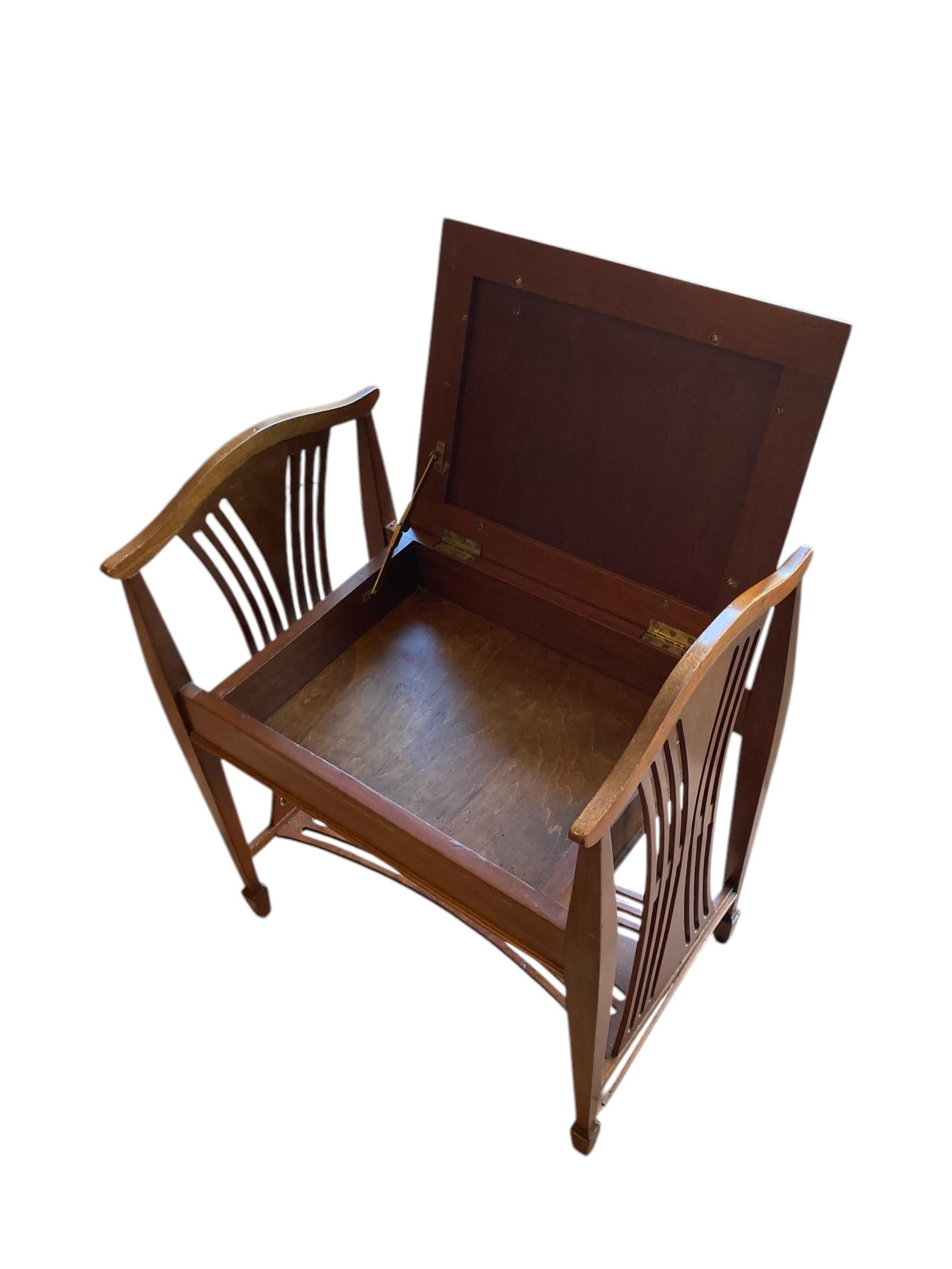 Acajou Tabouret de piano Art Déco avec couvercle en vente