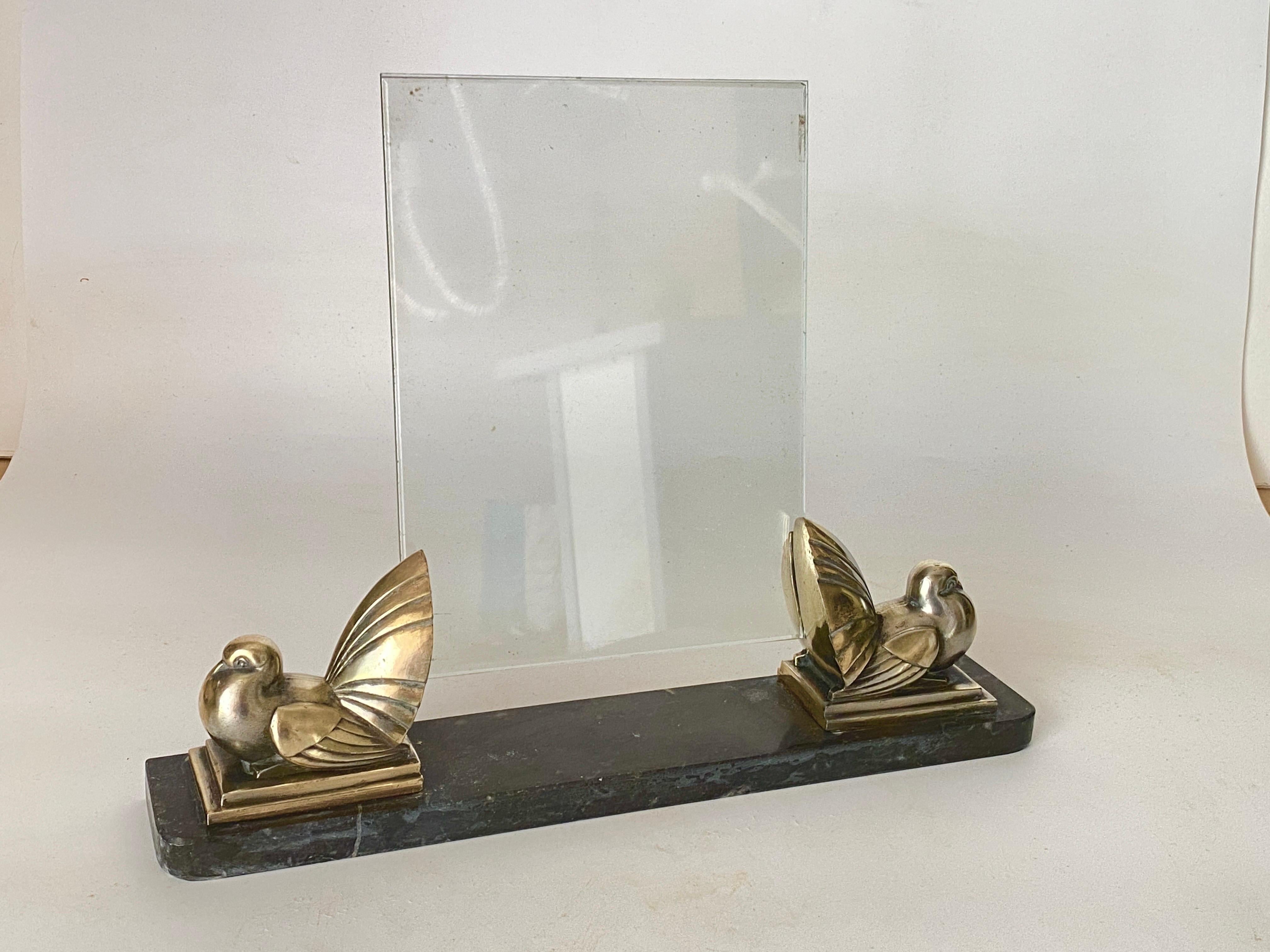 Art Deco Picture Frame Black Marble and brass Sculpture France Circa 1935 For Sale 7