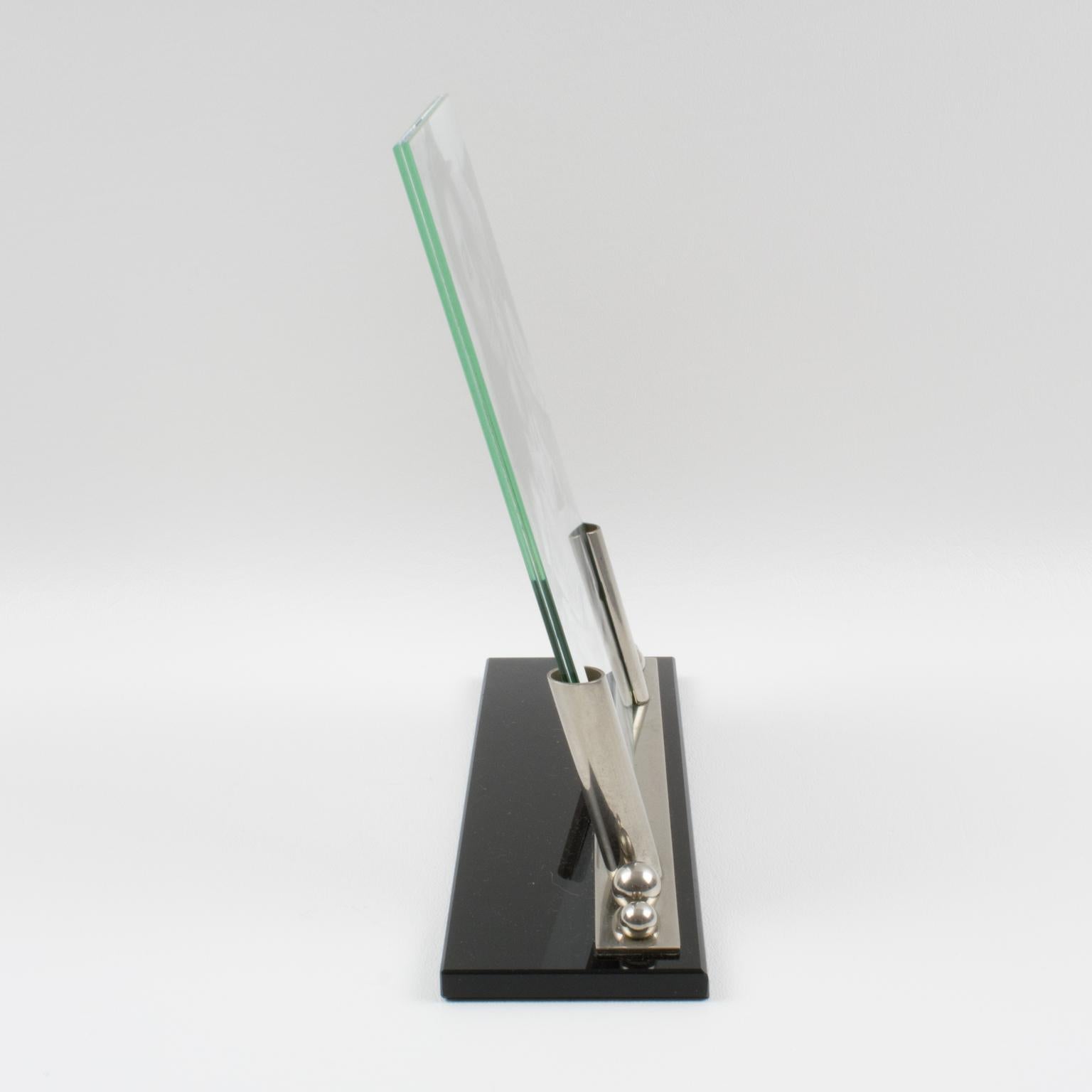 Art Deco Bilderrahmen Schwarzes Opalglas und Chrom (Französisch) im Angebot