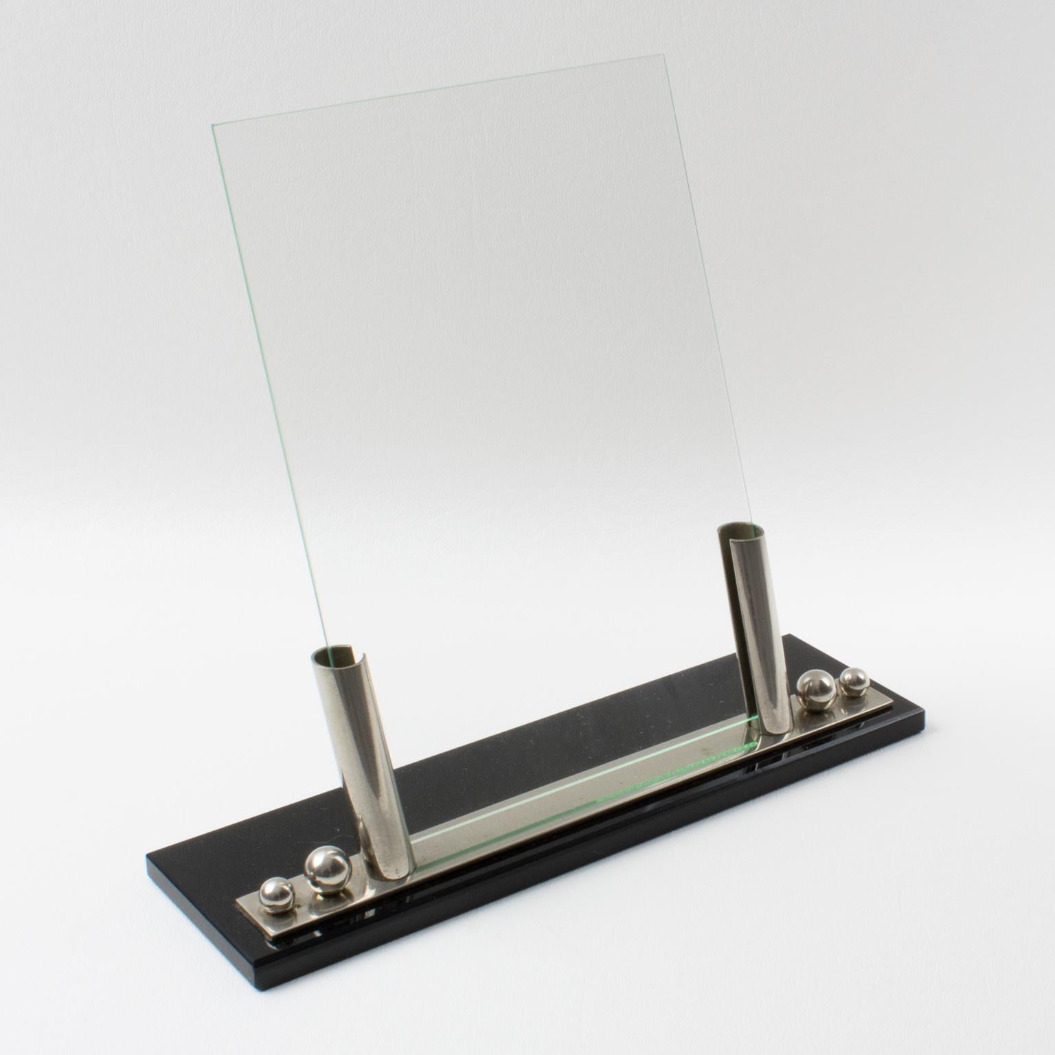 Art Deco Bilderrahmen Schwarzes Opalglas und Chrom (Mitte des 20. Jahrhunderts) im Angebot