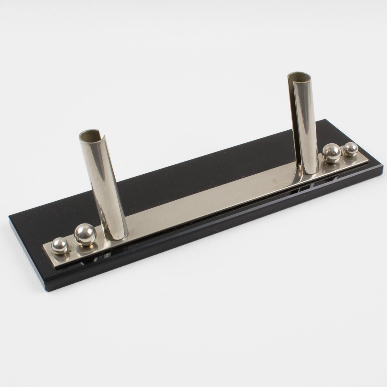 Art Deco Bilderrahmen Schwarzes Opalglas und Chrom (Metall) im Angebot