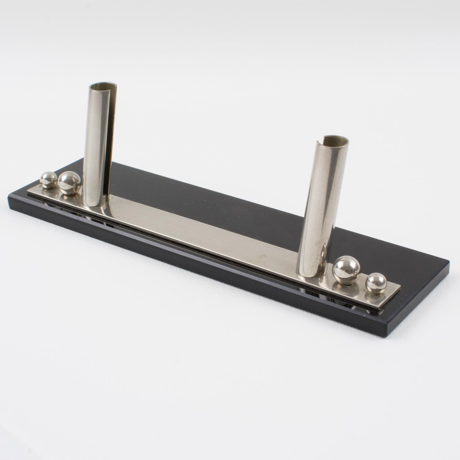 Art Deco Bilderrahmen Schwarzes Opalglas und Chrom im Angebot 1