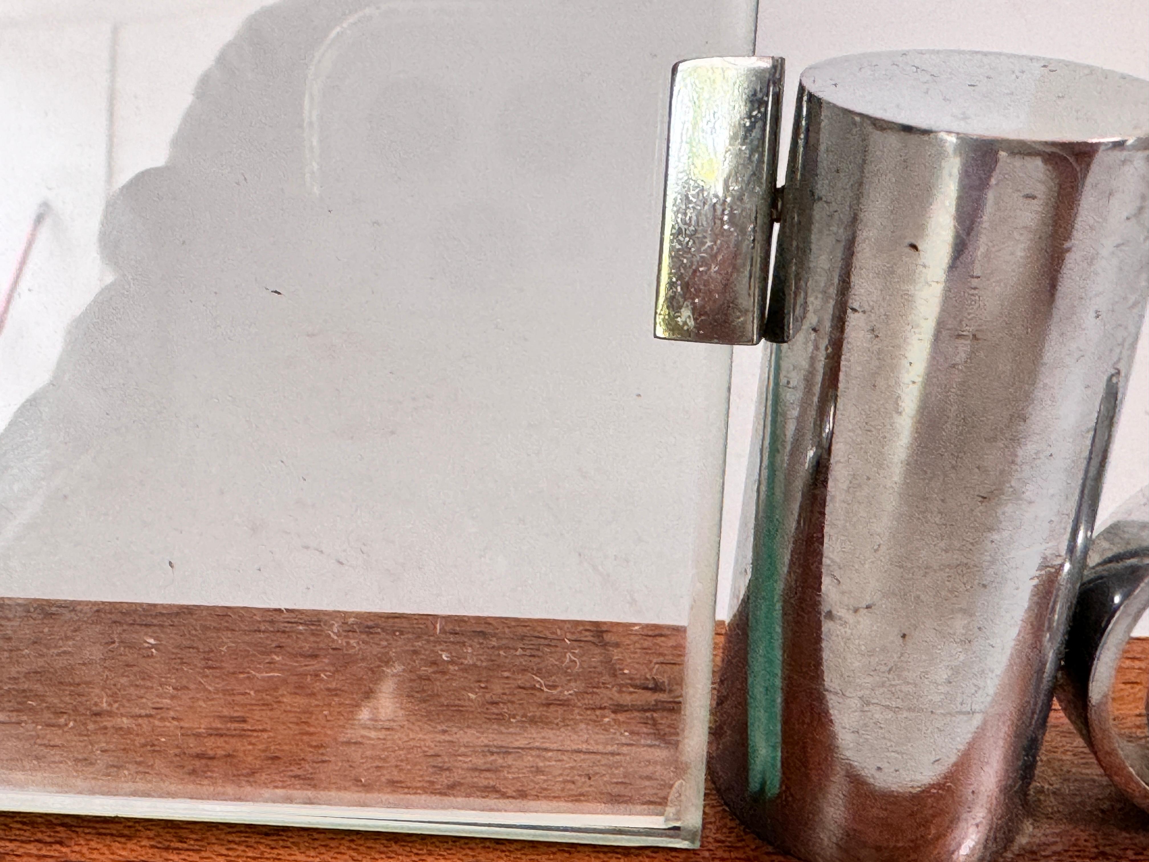 Art Deco Picture Frame brown Wood and Chrome Structure Mirror, France Circa 1935 For Sale 6