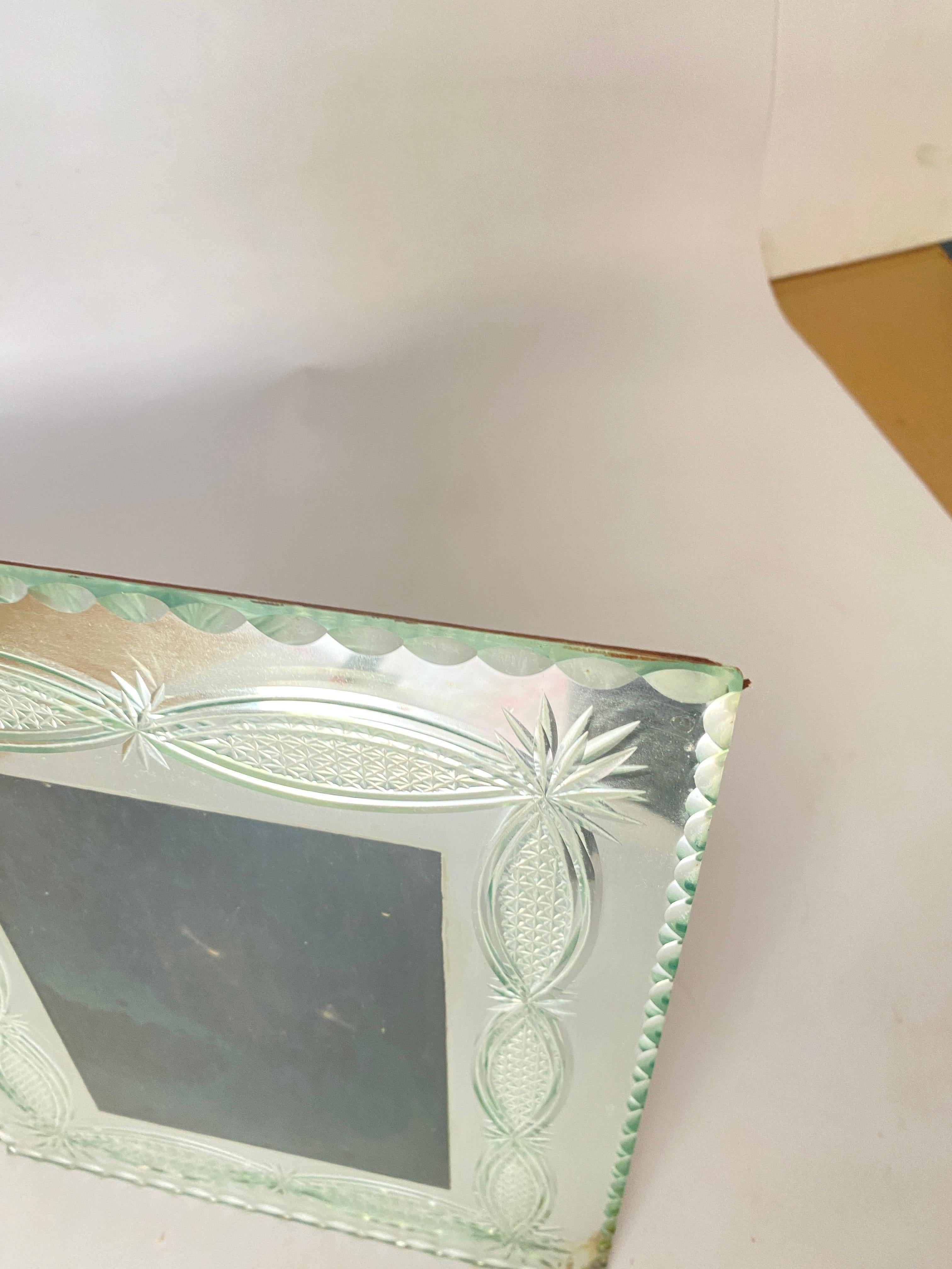 Art Deco Picture Frame in bevelded Mirror France Circa 1935 Green Color For Sale 3