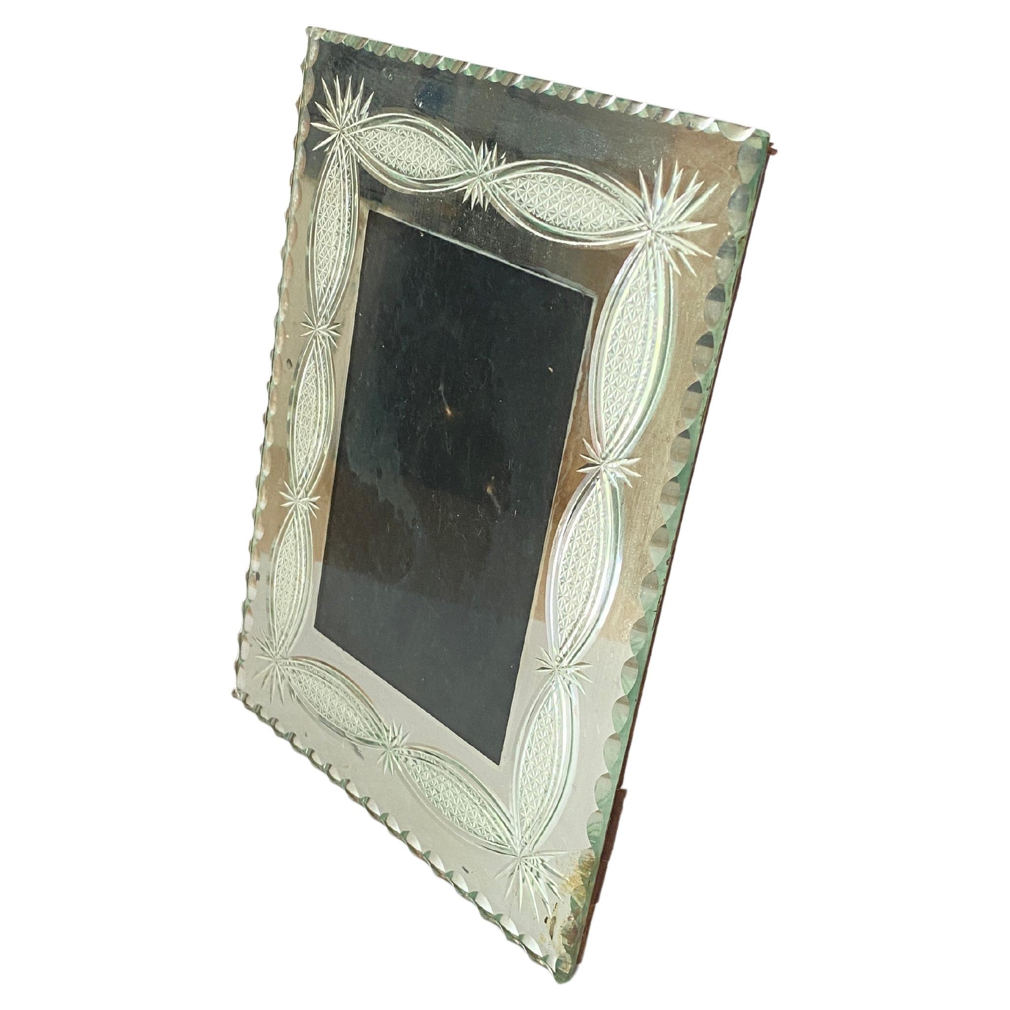 Art Deco Picture Frame in bevelded Mirror France Circa 1935 Green Color