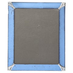 Art Deco Picture Frame in Blue Glass w/ Beveled Detailing & Chrome  Corners
