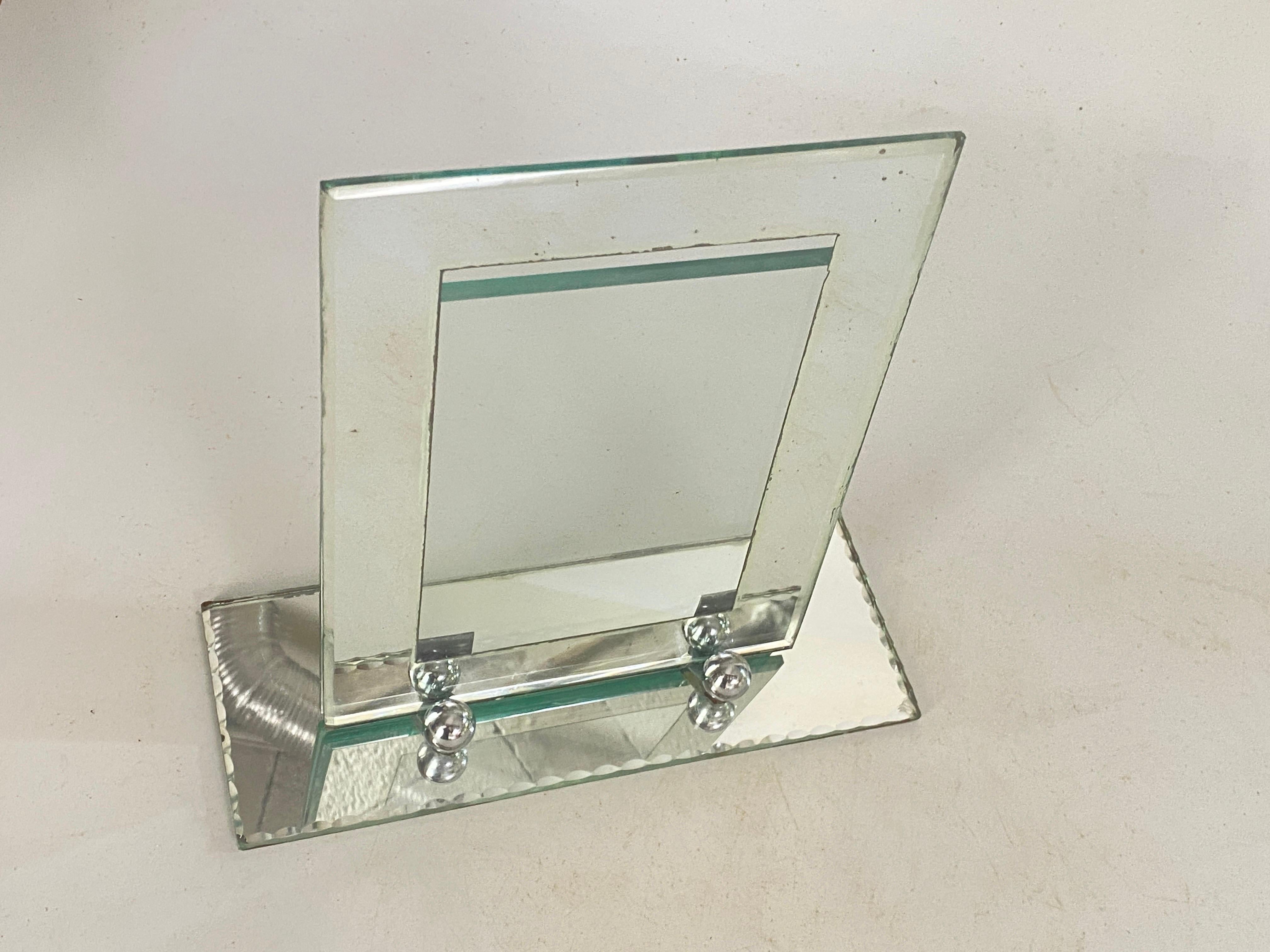 French Art Deco Picture Frame Saint Gobain bevelded Mirror, France Circa 1935 For Sale