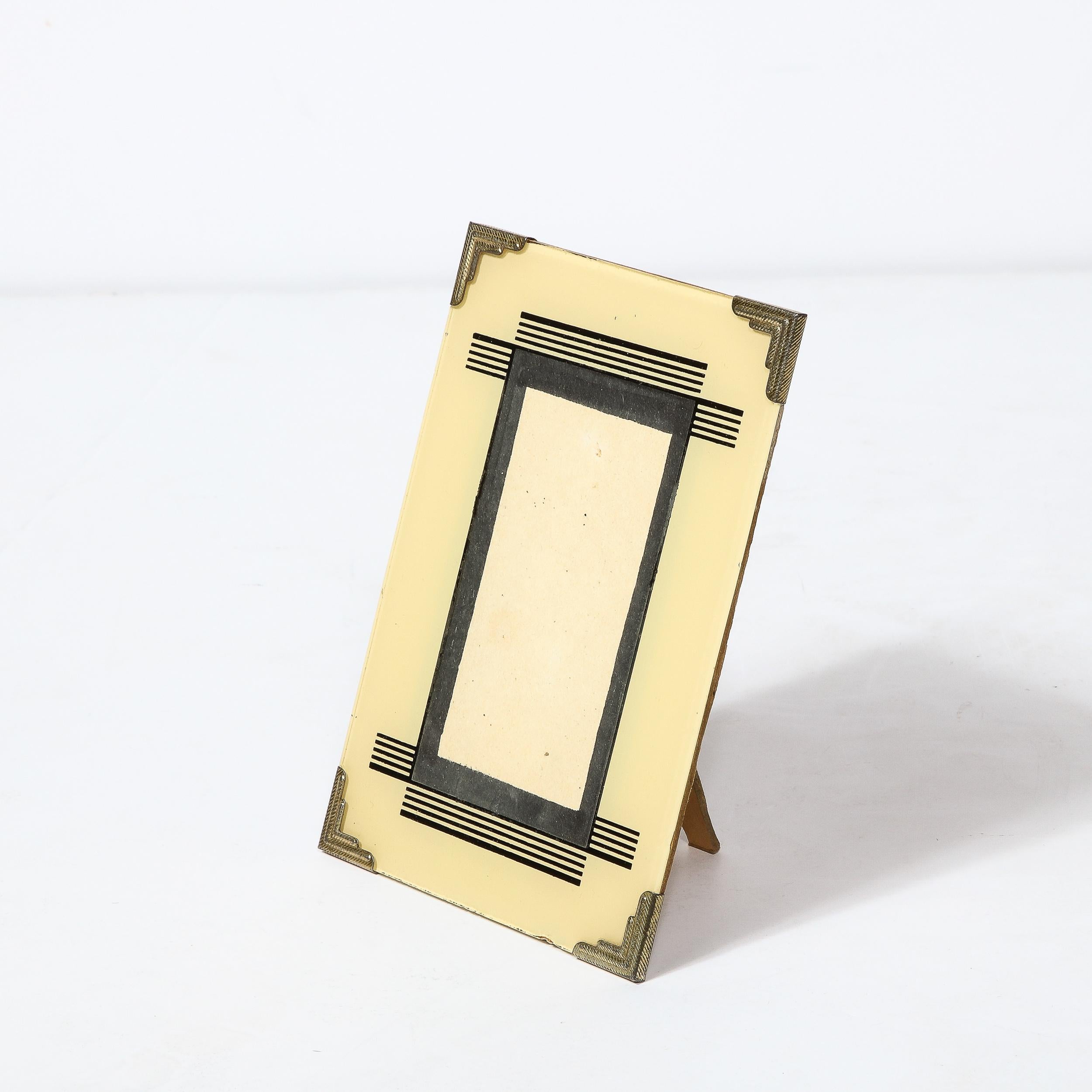Art Deco Picture Frame with Black and Cream Linear Detailing & Chrome  Corners 4