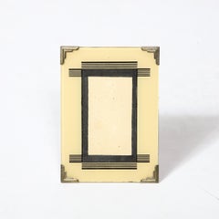 Bilderrahmen im Art-déco-Stil mit schwarzen und cremefarbenen, linearen Details und Chrom  Ecken