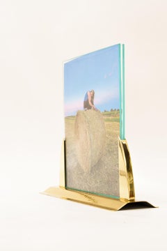 Art Deco picture frame with glass and partly hammered brass vienna around 1920s