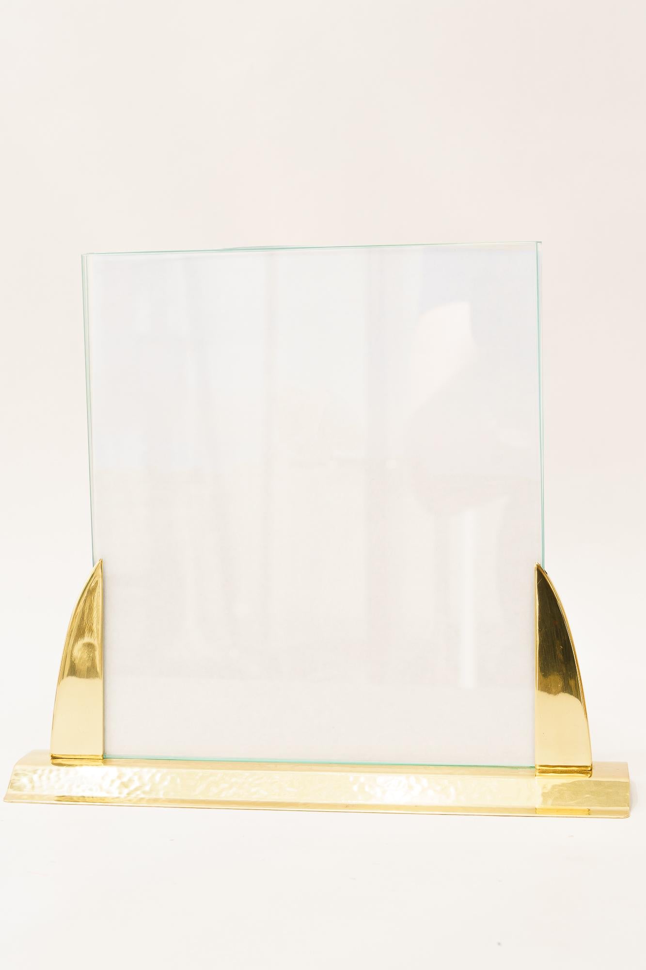 Hammered Art Deco picture frame with glass and partly hammered brass vienna around 1920s For Sale