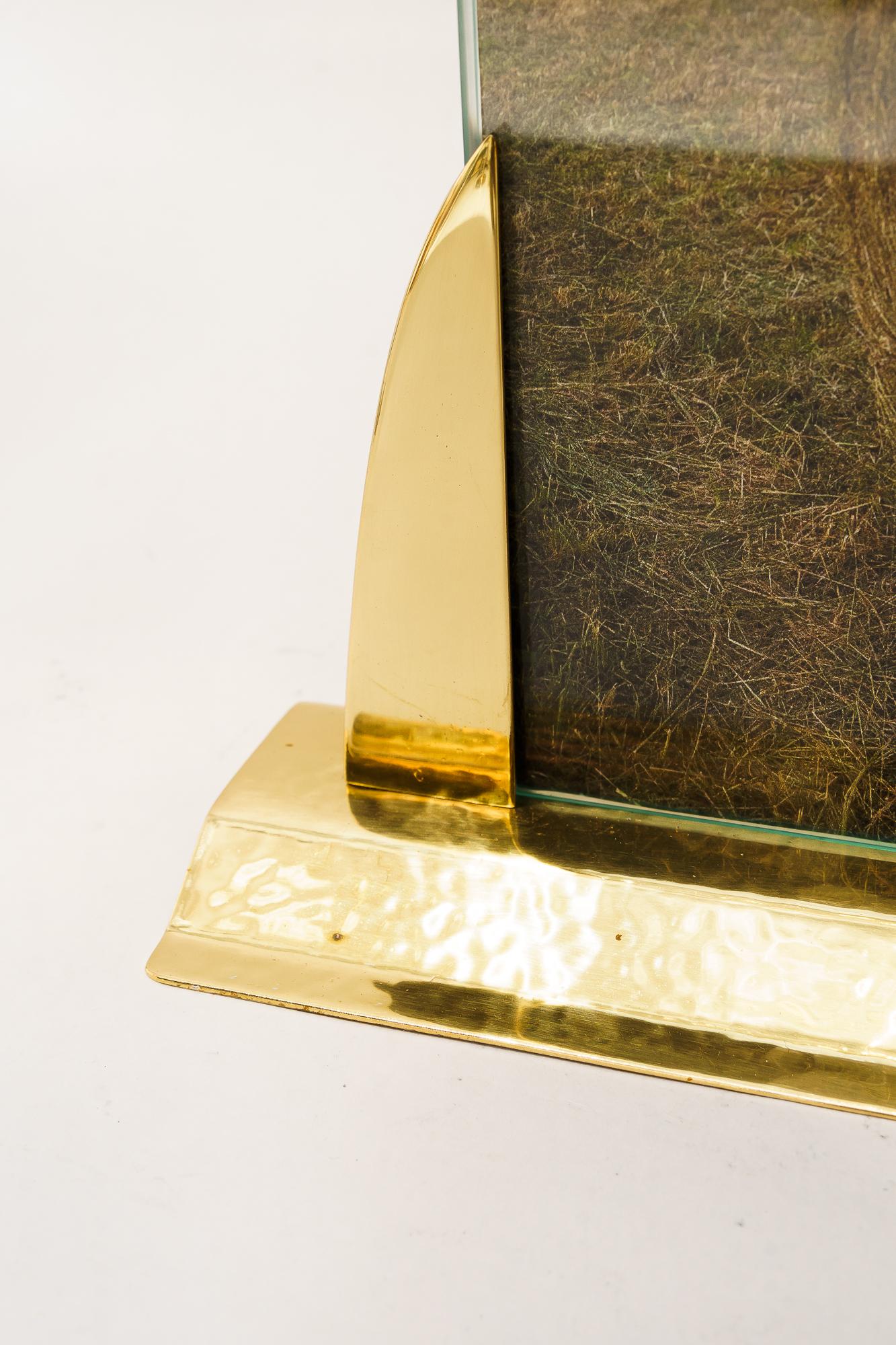 Early 20th Century Art Deco picture frame with glass and partly hammered brass vienna around 1920s For Sale