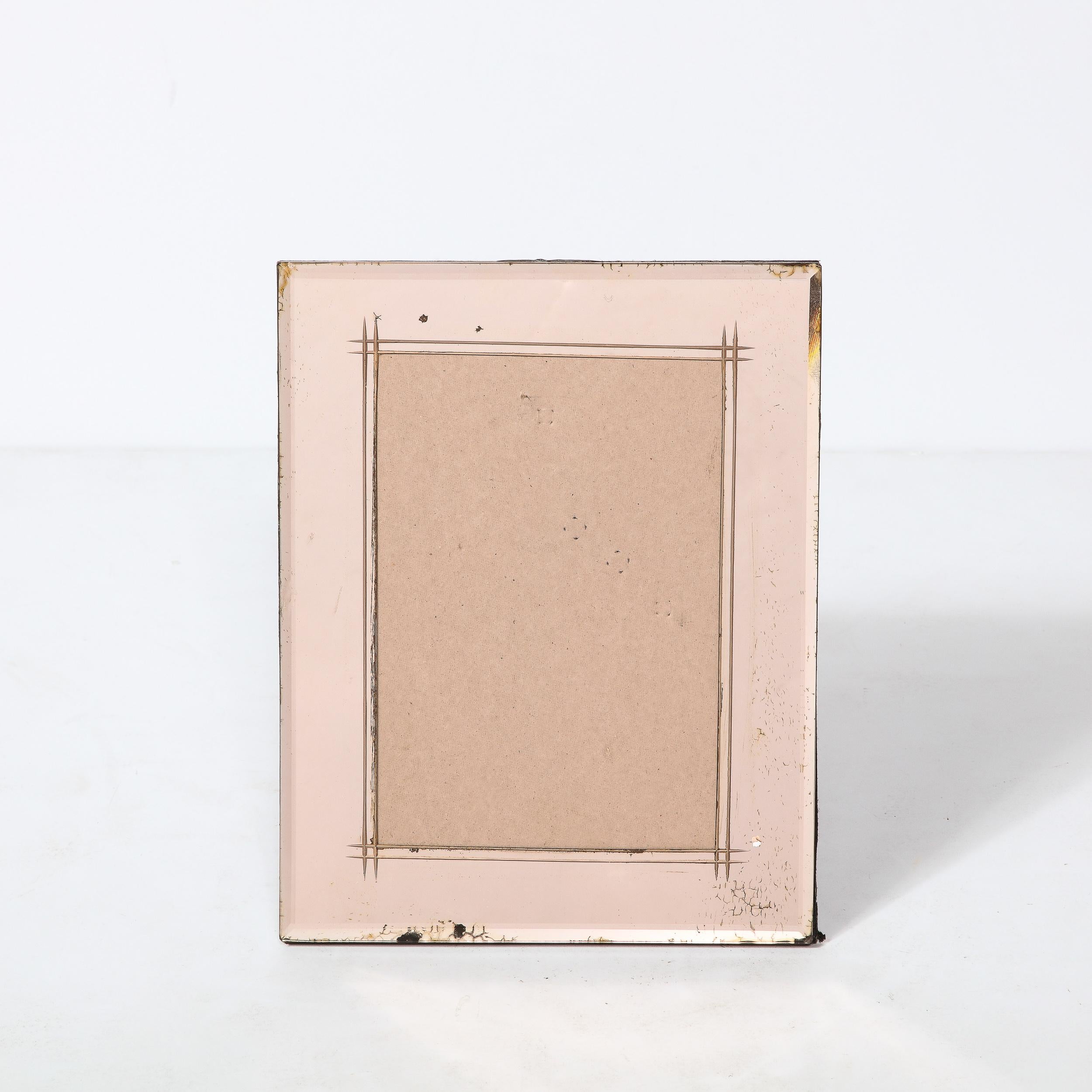 American Art Deco Picture Frame with Reverse Etched Detailing in Smoked Rose Glass For Sale
