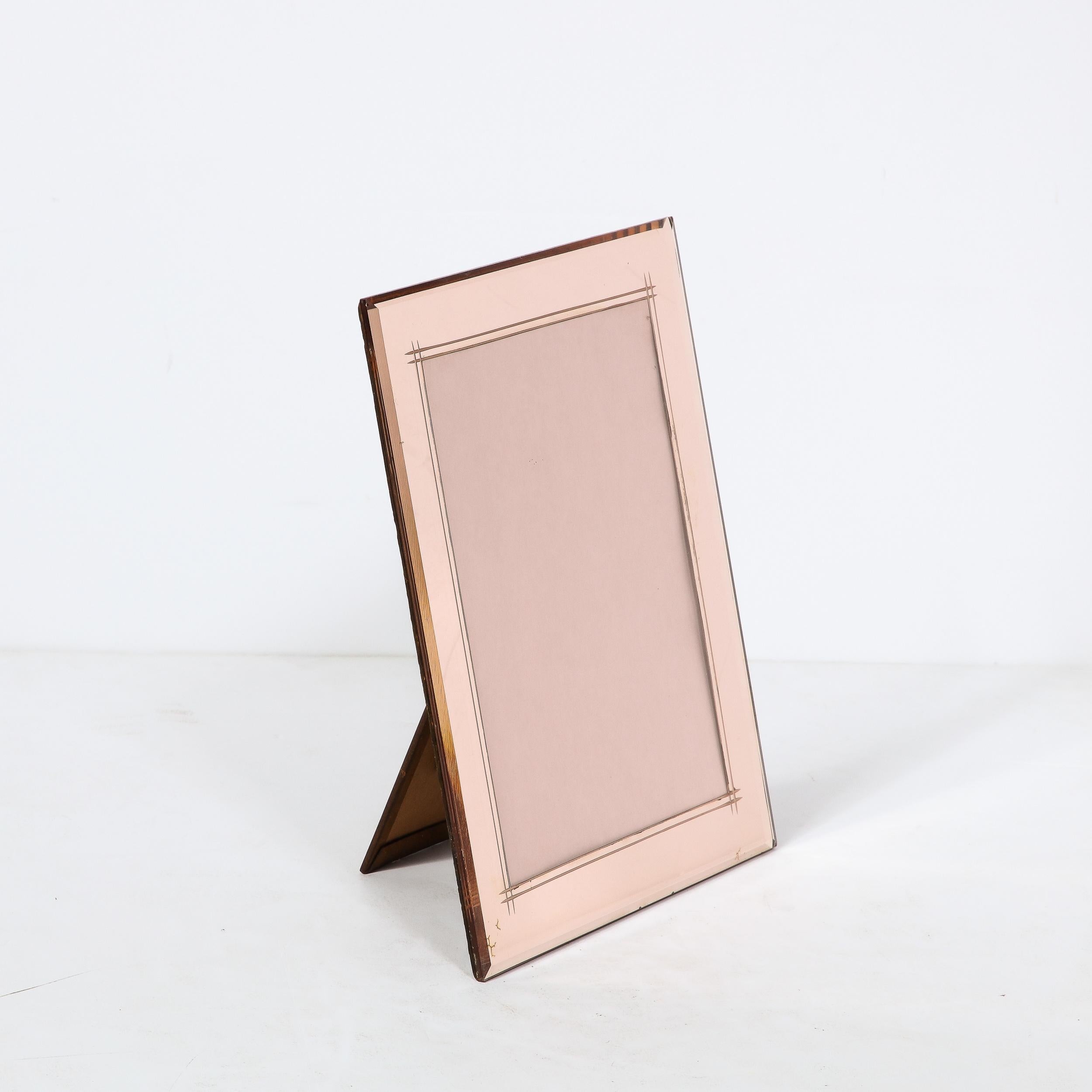 Art Deco Picture Frame with Reverse Etched Detailing in Smoked Rose Glass For Sale 3