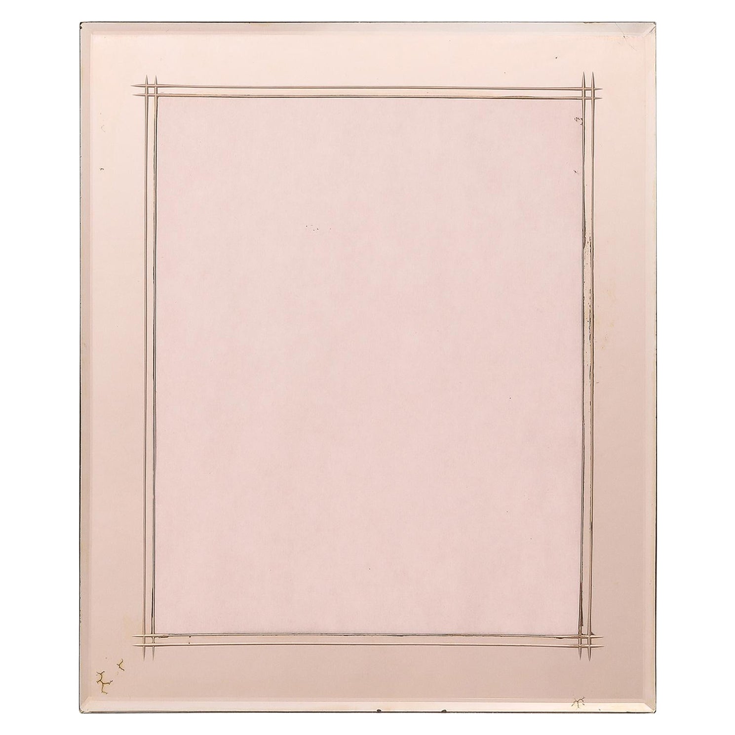 Cadre photo Art déco avec détails gravés à l'envers en verre rose fumé