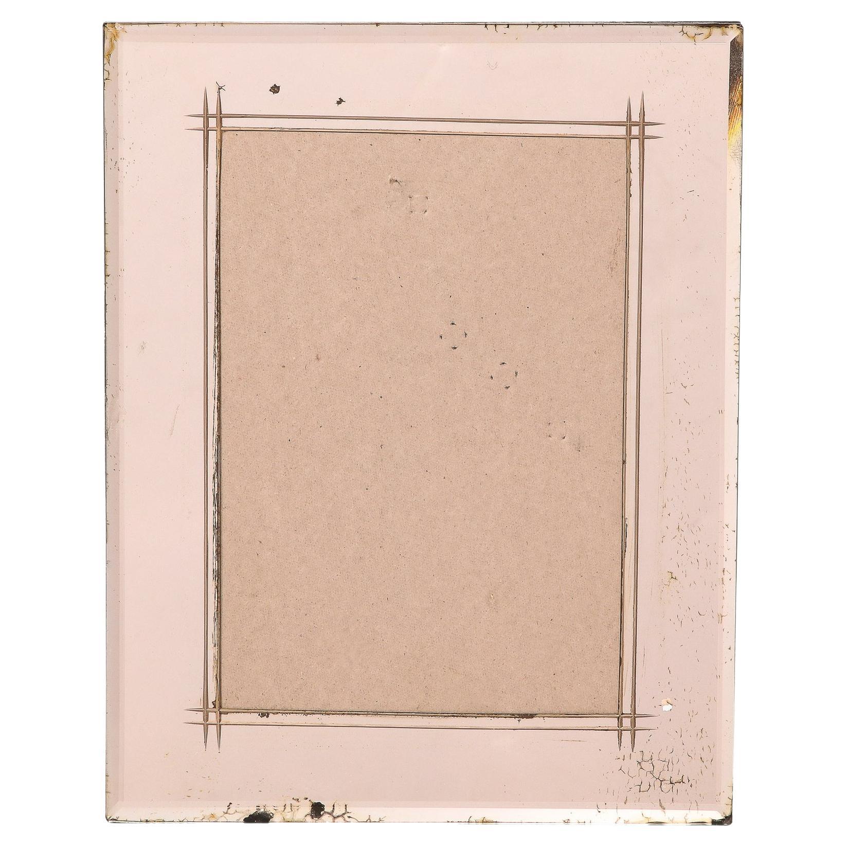 Art Deco Picture Frame with Reverse Etched Detailing in Smoked Rose Glass For Sale