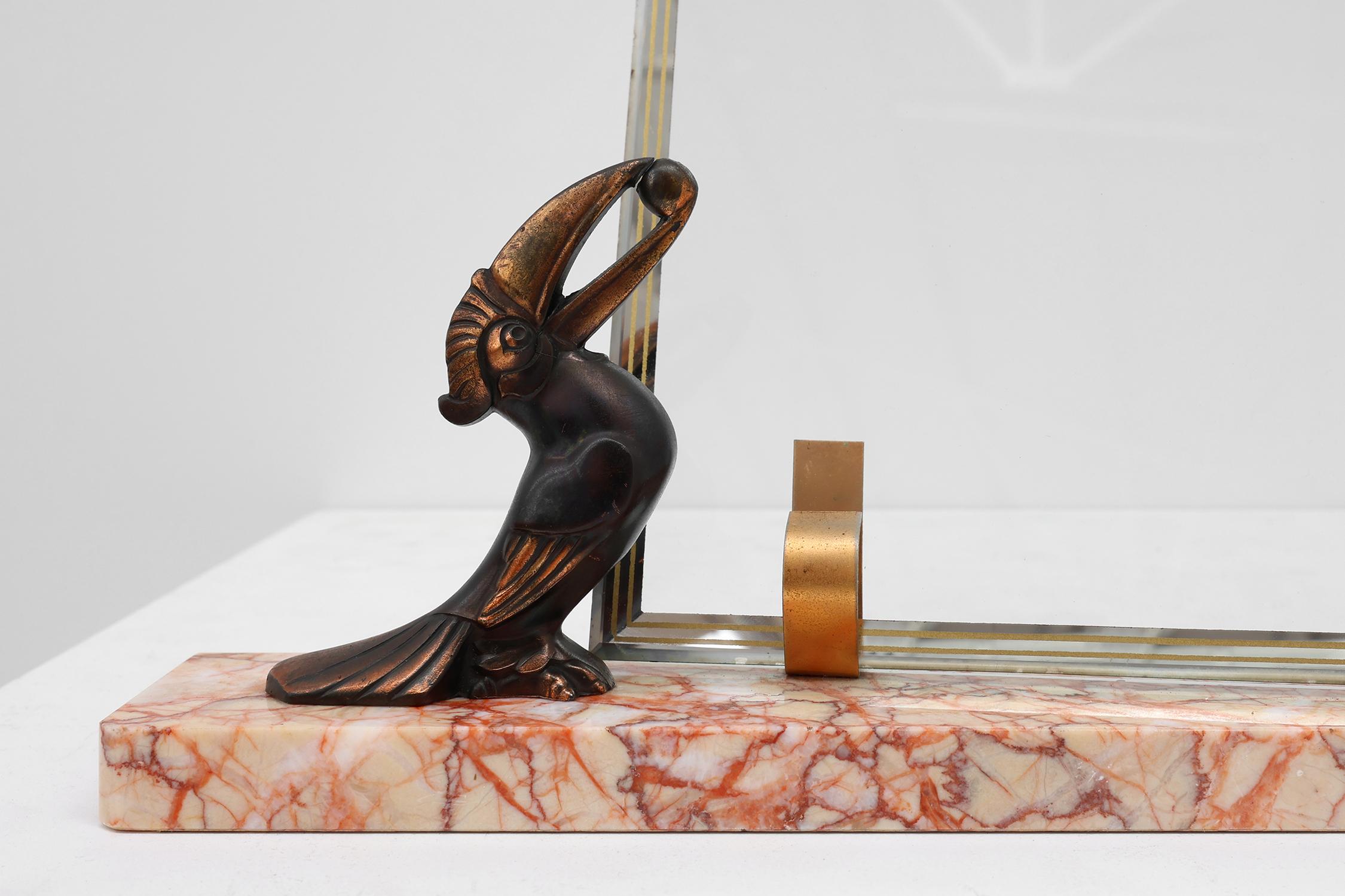 French Art Deco Picture Frame with Toucan Sculpture by Guénot, France, circa 1920 For Sale