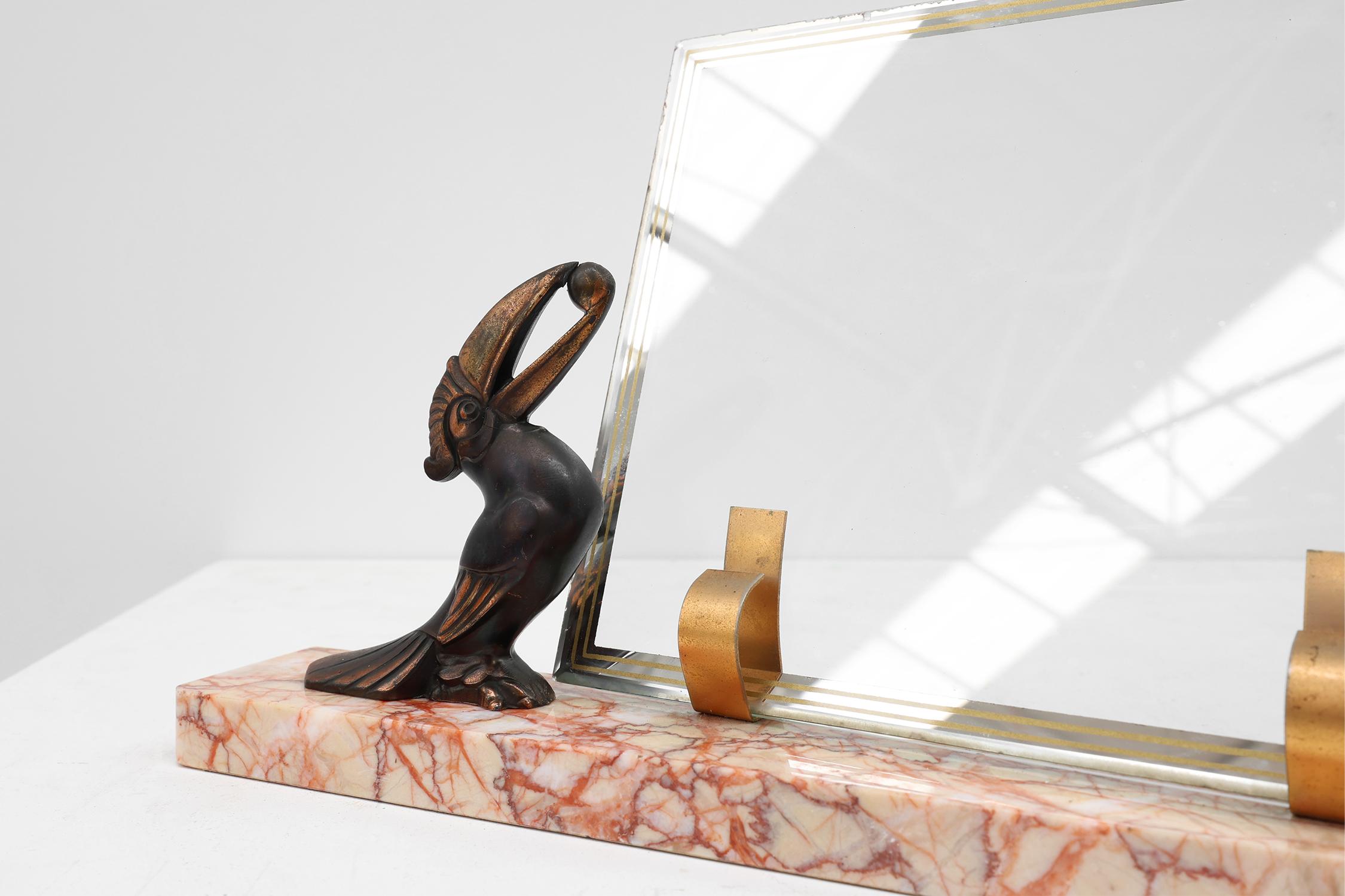 Early 20th Century Art Deco Picture Frame with Toucan Sculpture by Guénot, France, circa 1920 For Sale