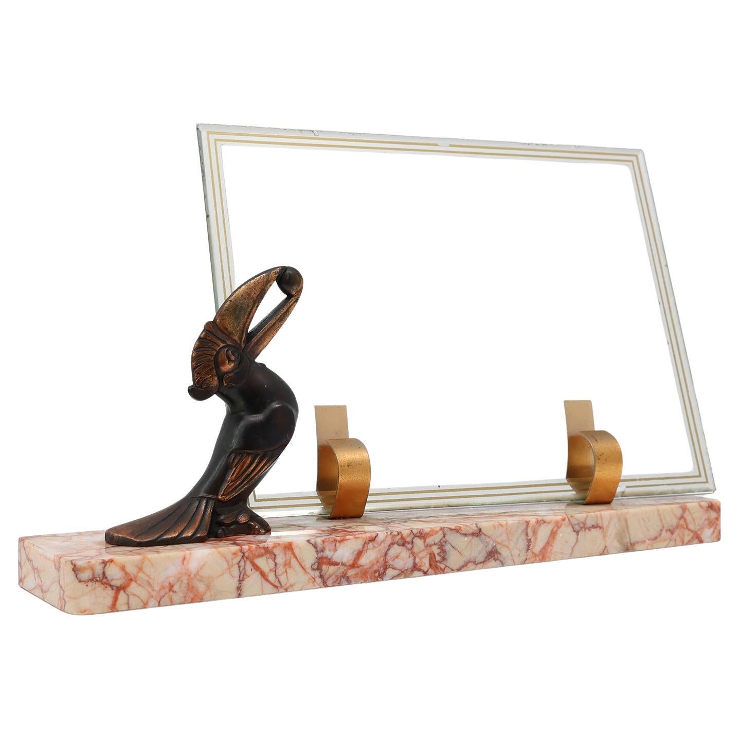 Art Deco Picture Frame with Toucan Sculpture by Guénot, France, circa 1920 For Sale