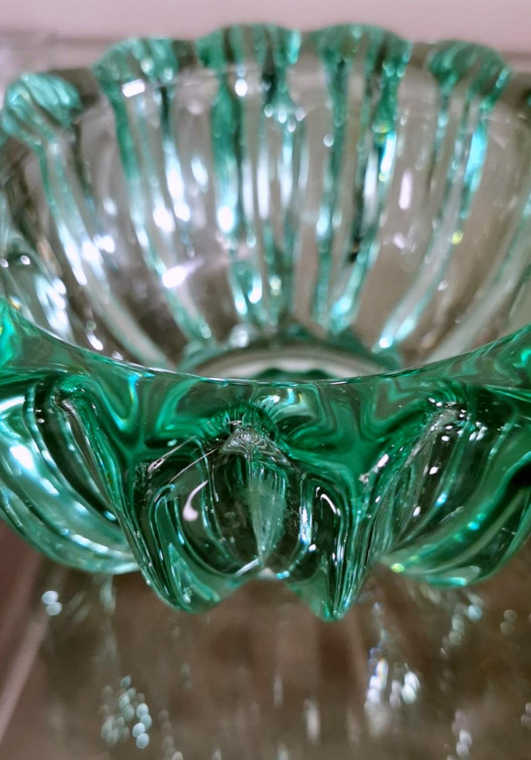 Art Deco Pierre D'Avesn Green Molded Glass Bowl For Sale 6