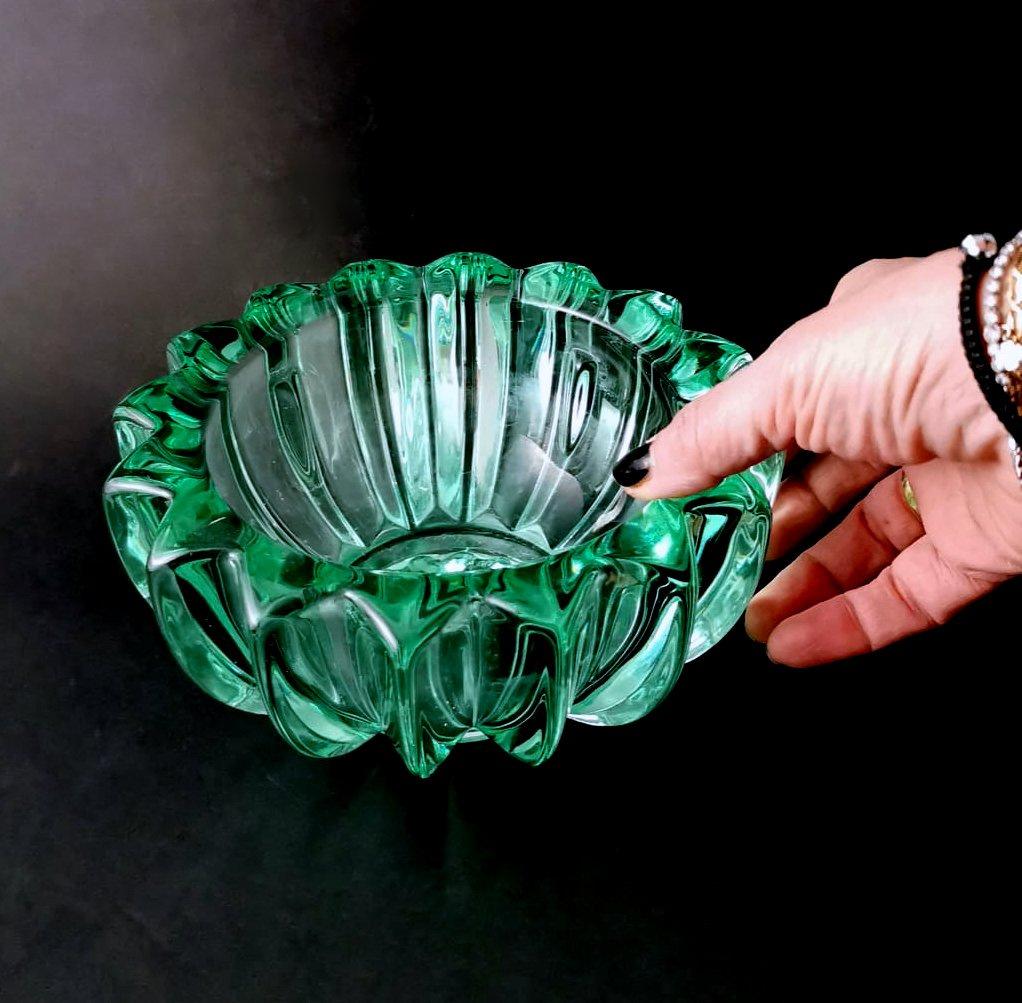 Art Deco Pierre D'Avesn Green Molded Glass Bowl For Sale 13