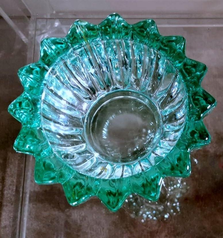 20th Century Art Deco Pierre D'Avesn Green Molded Glass Bowl For Sale