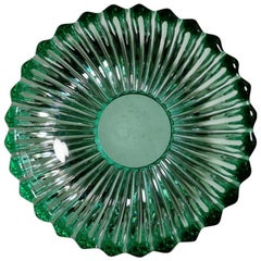 Art Deco Pierre D'Avesn Green Molded Glass Bowl, France, 1930-1935
