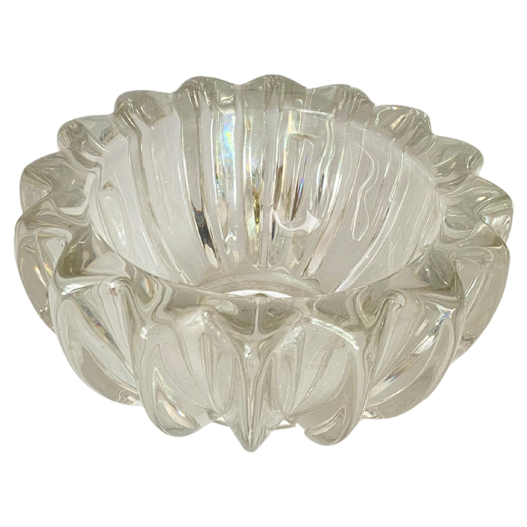 Art Deco Pierre D'Avesn Molded Glass Bowl France 1940 transparent Color Signed For Sale