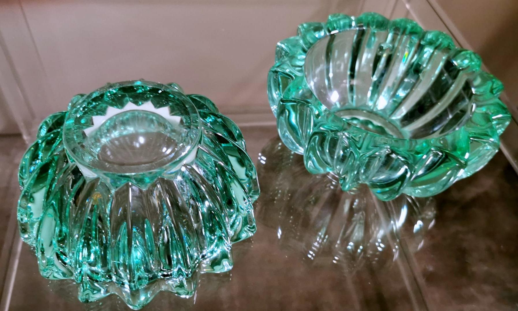 Art Deco Pierre D'Avesn Pair of Green Molded Glass Bowls 6