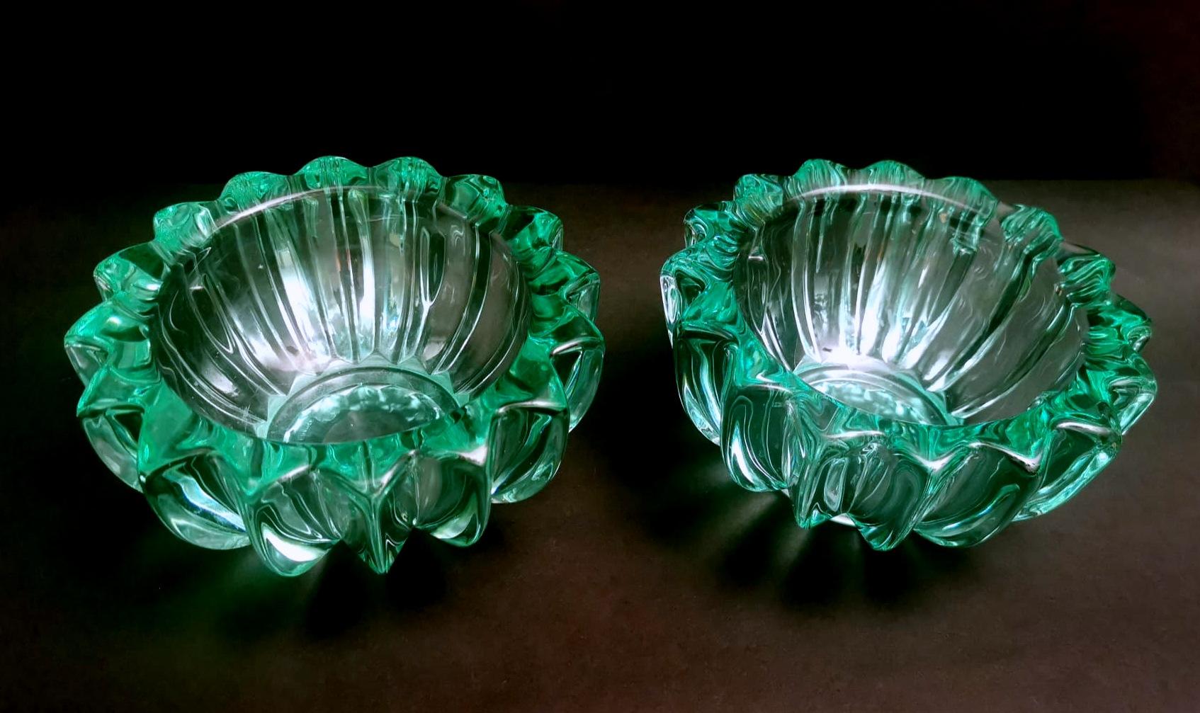 Art Deco Pierre D'Avesn Pair of Green Molded Glass Bowls 10