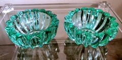 Art Deco Pierre D'Avesn Pair of Green Molded Glass Bowls